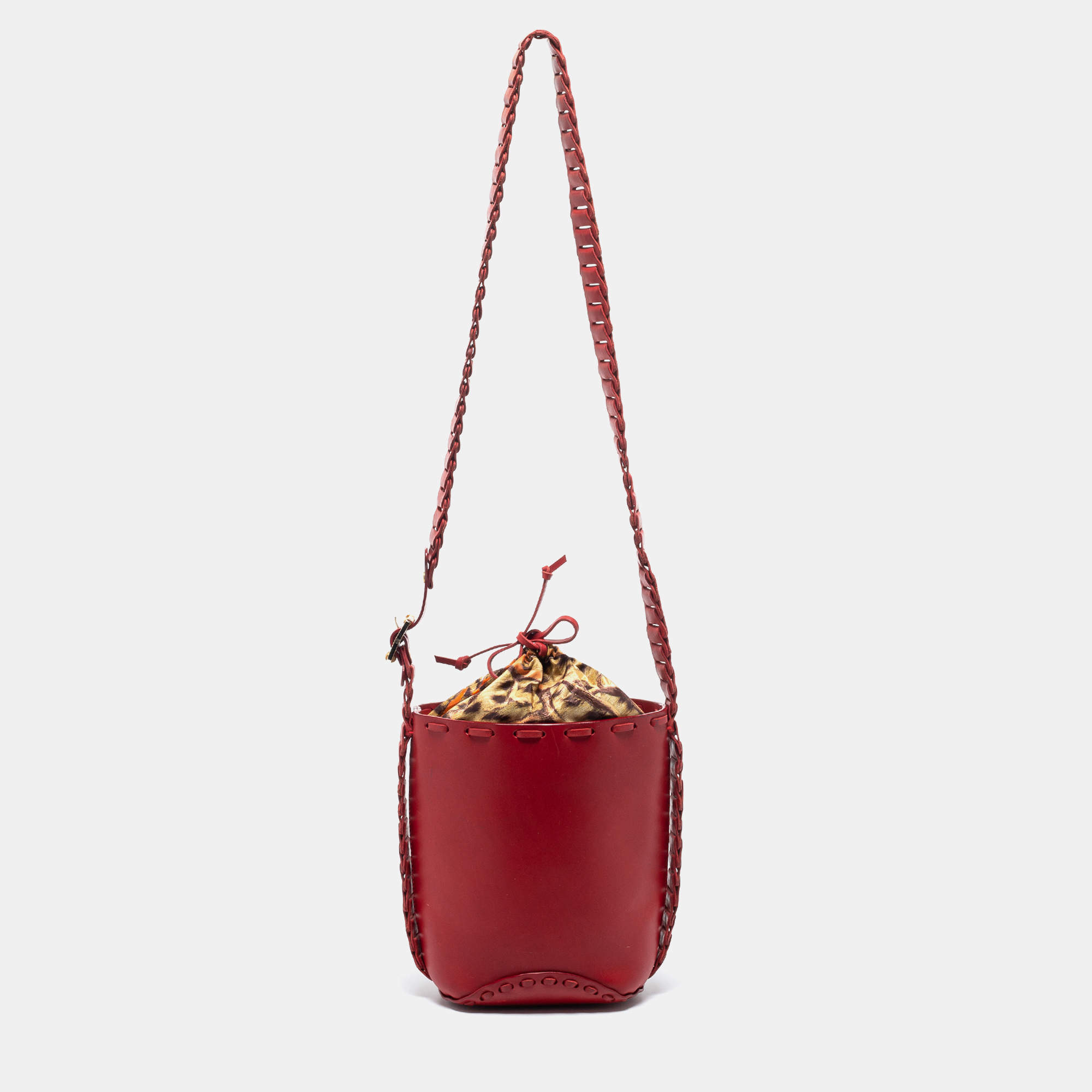 Pre Owned Roberto Cavalli Red Leather Bucket Bag
