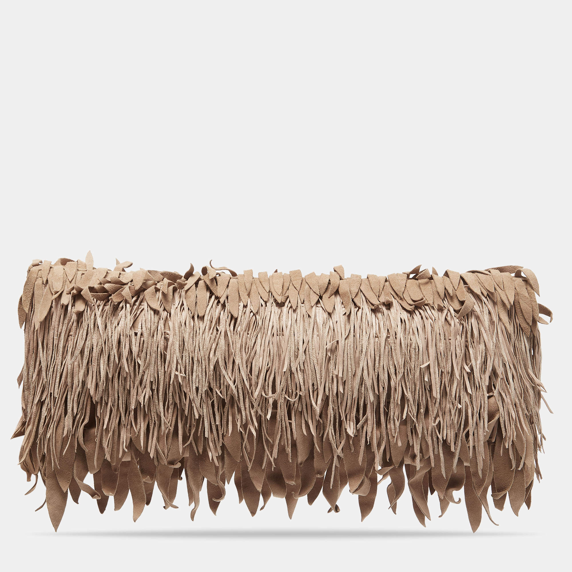 Pre Owned Roberto Cavalli Beige/Pink Suede Fringe Flap Clutch