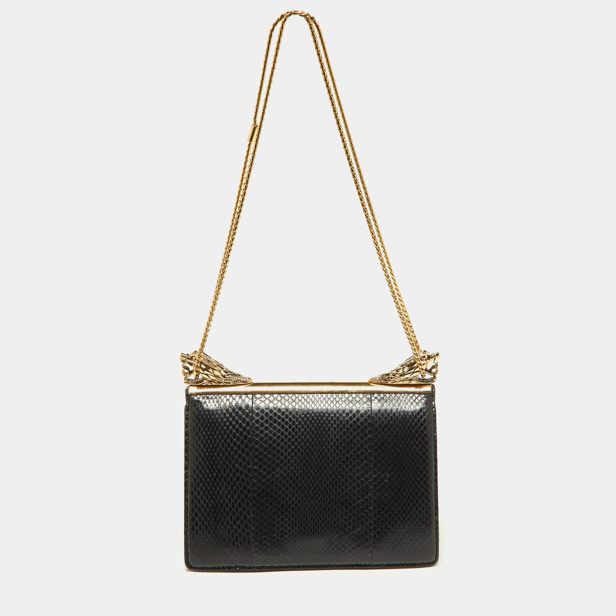 Pre Owned Roberto Cavalli Black Watersnake Leather Serpente Frame Chain Bag