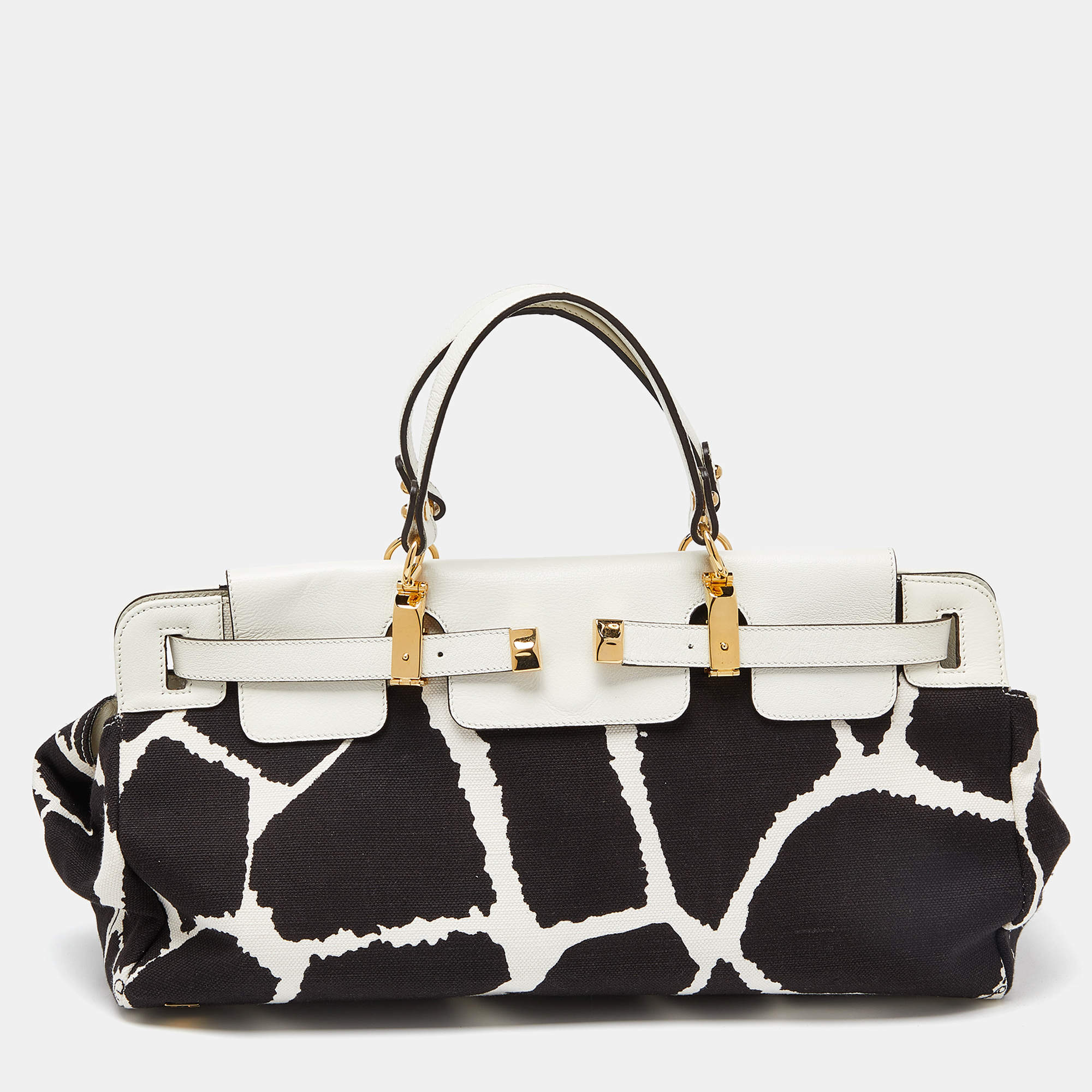 Roberto Cavalli Black/White Printed Canvas and Leather Bag