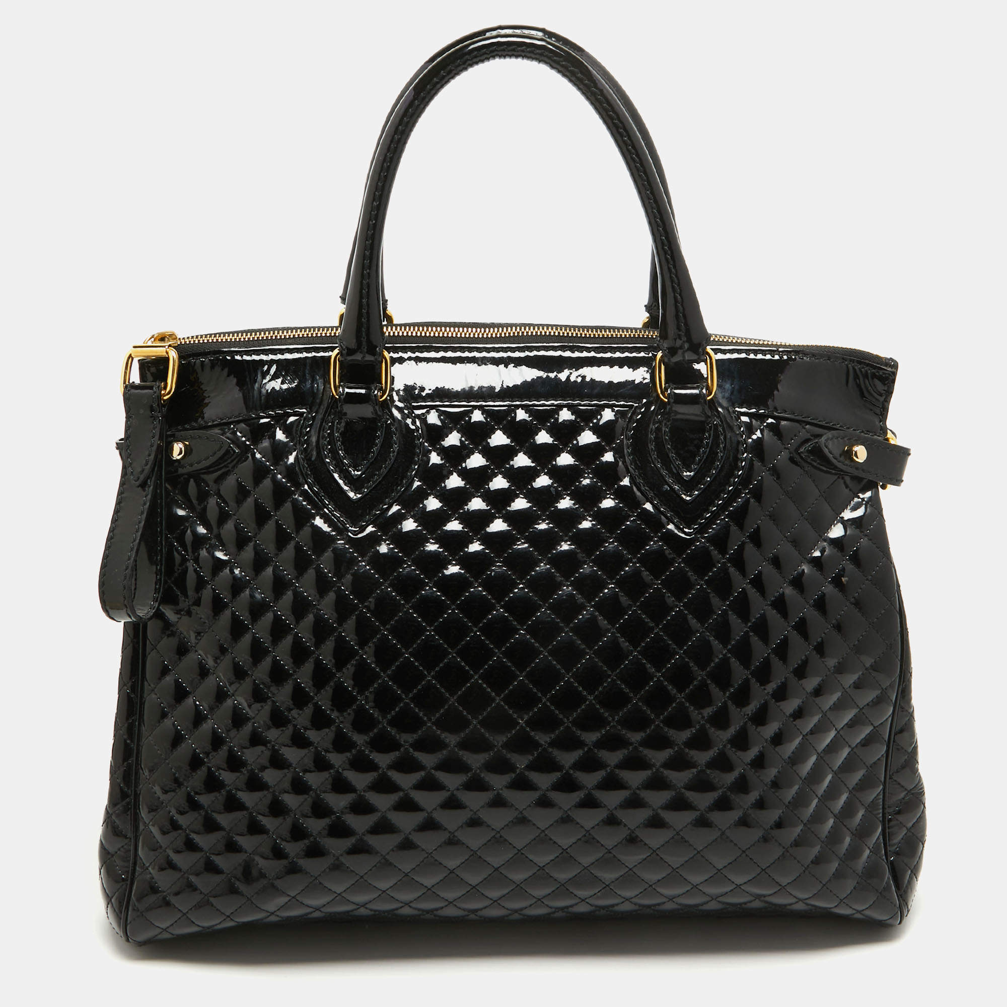 Roberto Cavalli Black Quilted Patent Leather Grand Tour Tote