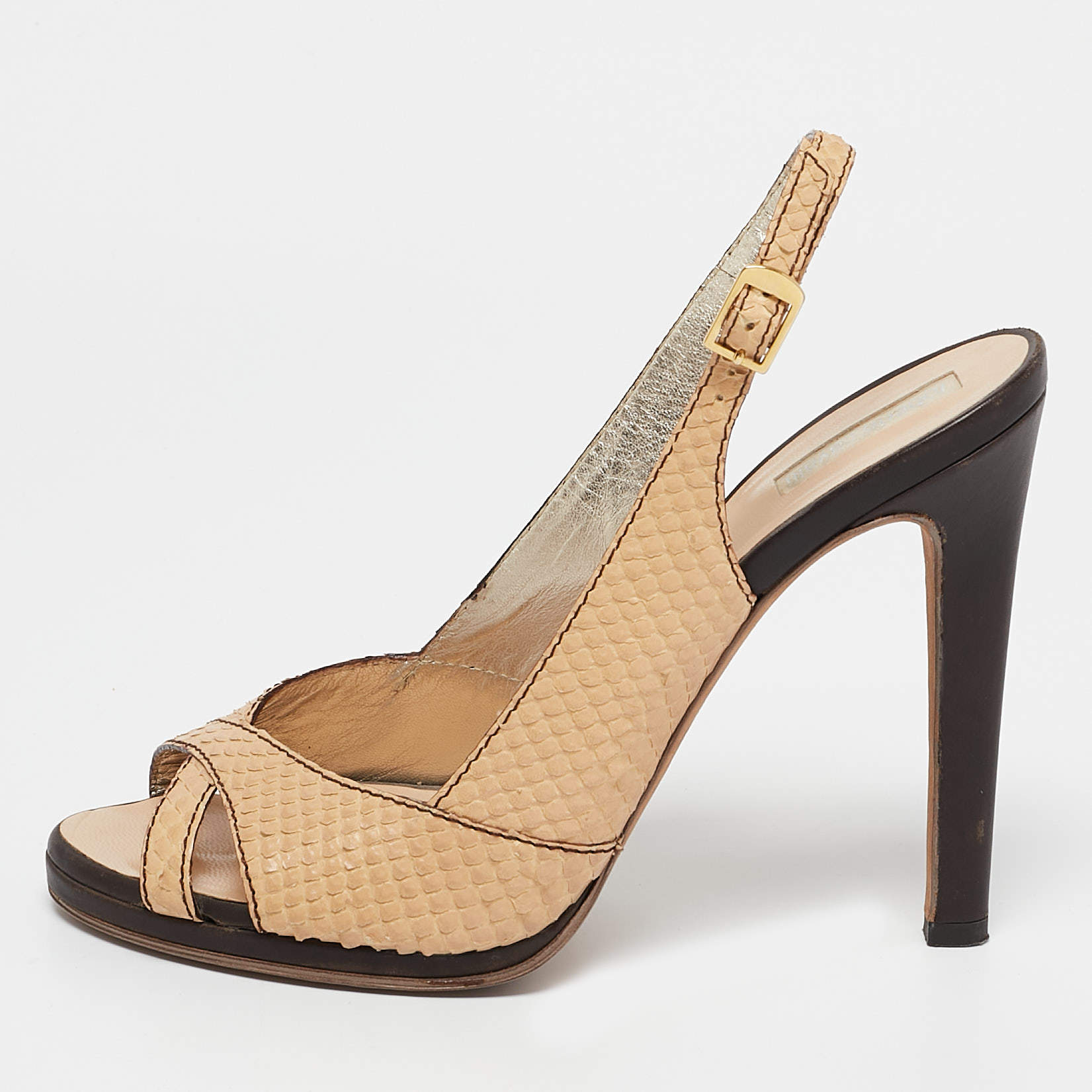 Roberto Cavalli Beige Python Leather Slingback Sandals Size 38.5