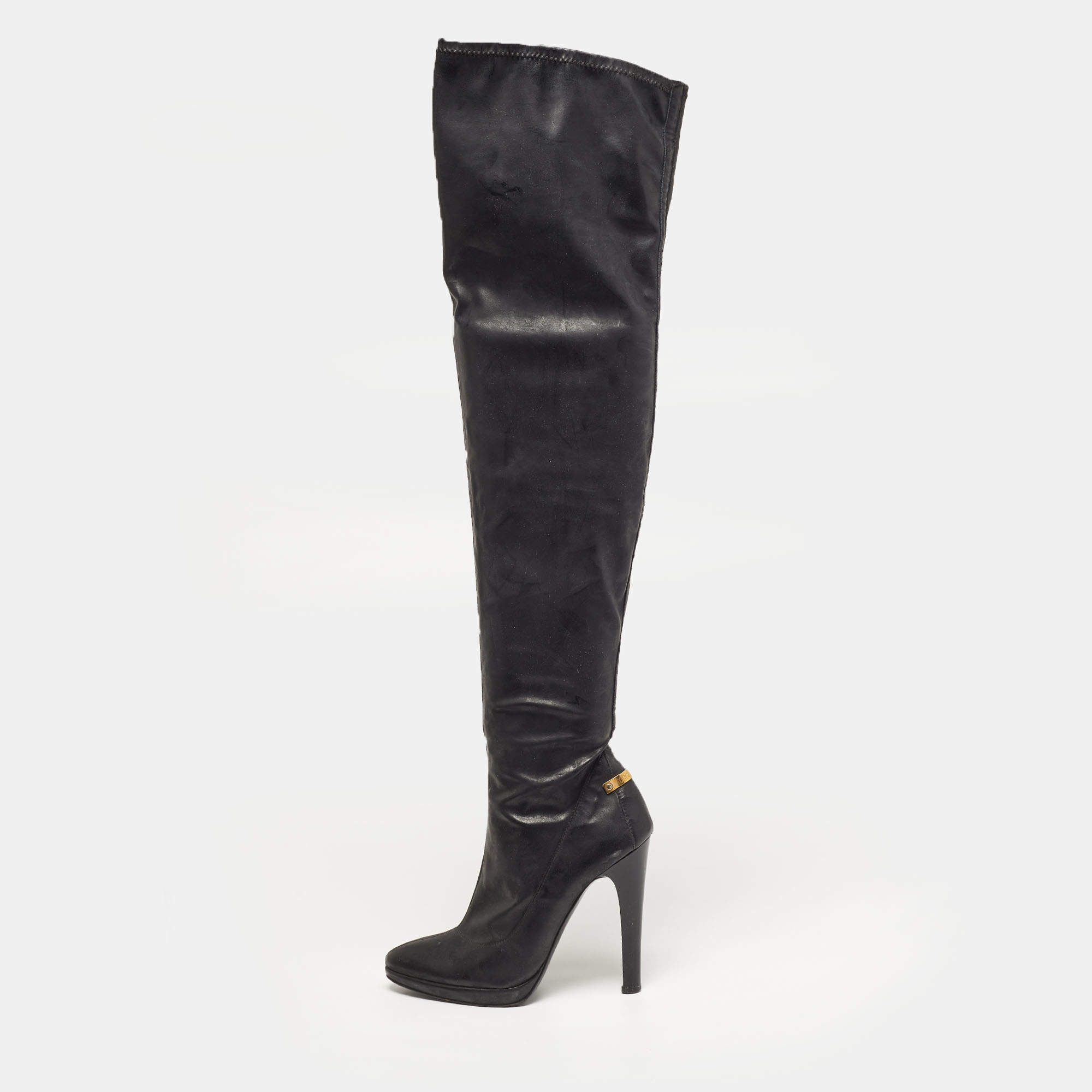 مملوكة مسبقًا Roberto Cavalli Size 38 Black Leather Knee Length Boots