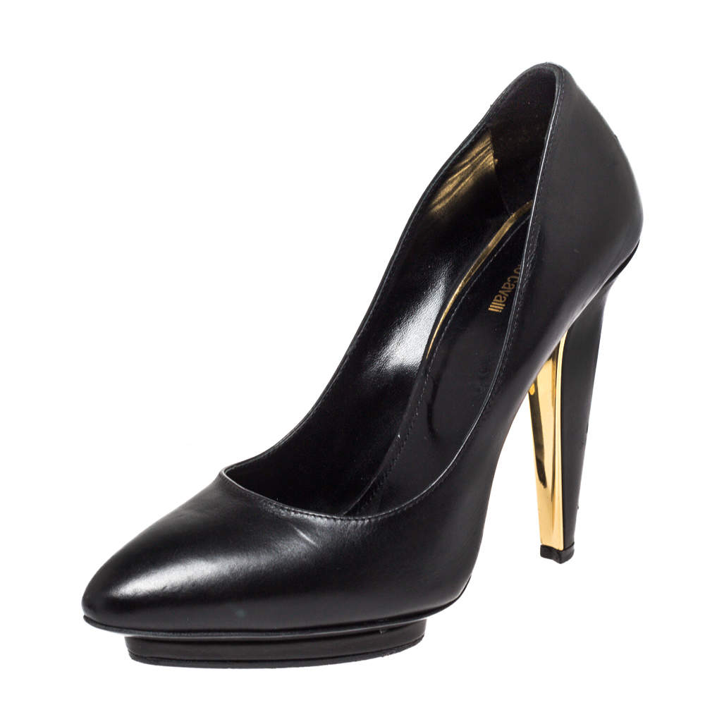 Pre Owned Roberto Cavalli Black Leather Platform Pumps Size 37