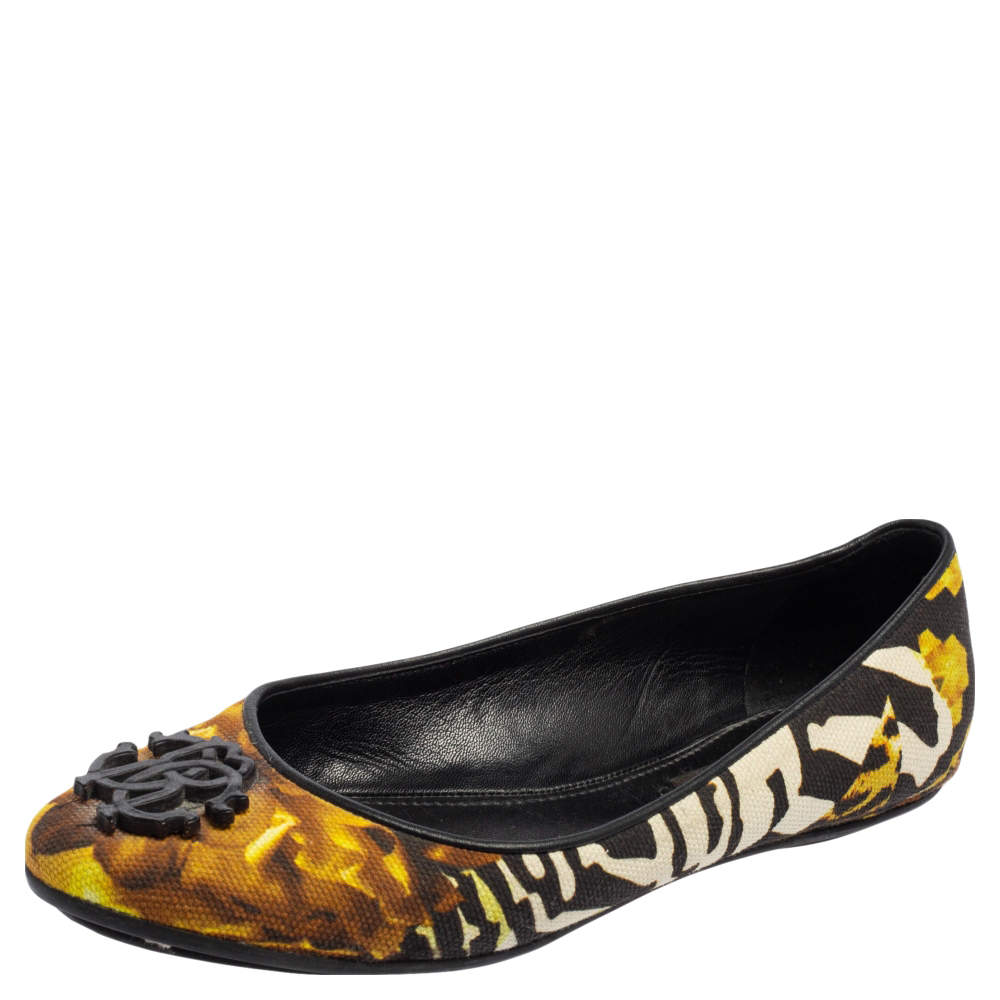 Pre Owned Roberto Cavalli Multicolor Printed Canvas Ballet Flats Size 36