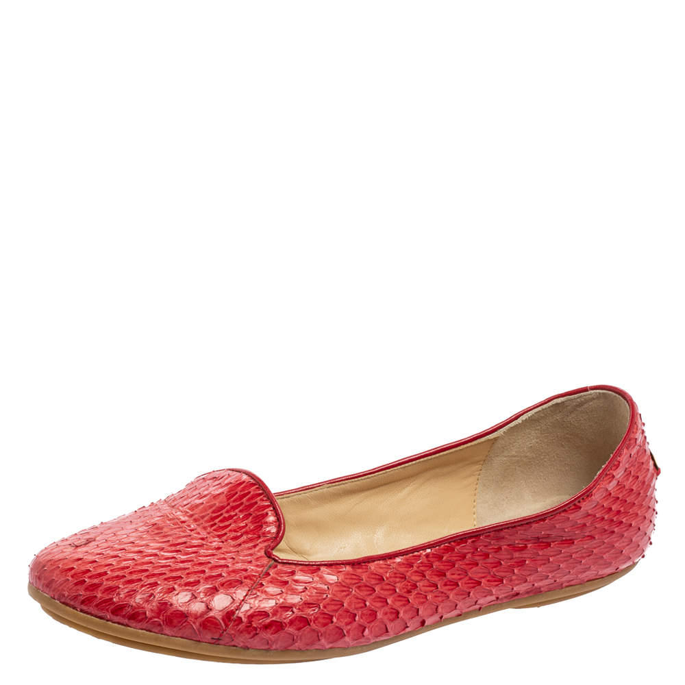 Pre Owned Roberto Cavalli Red Python Leather Smoking Slippers Size 38