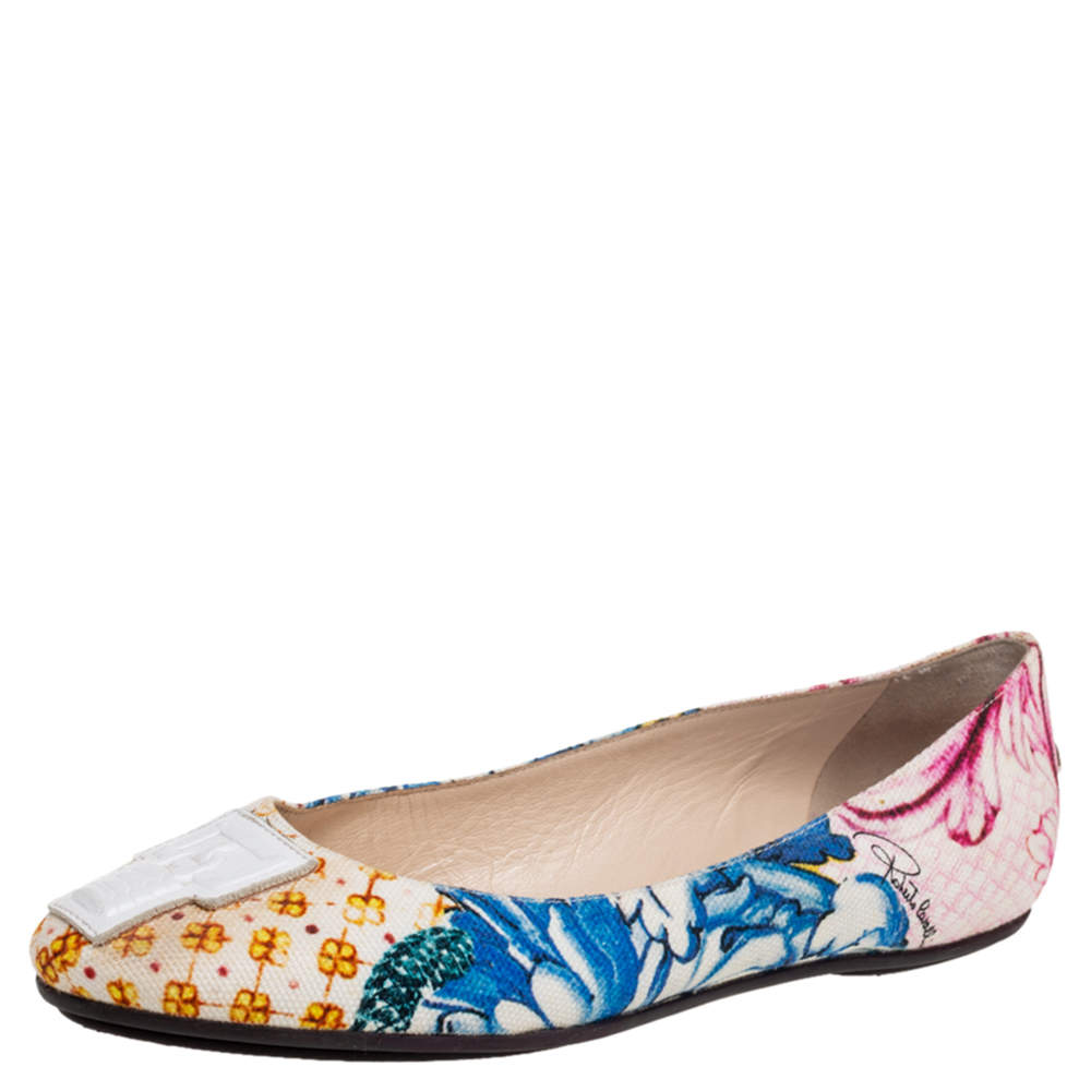 Pre Owned Roberto Cavalli Multicolor Printed Canvas Ballet Flats Size 38