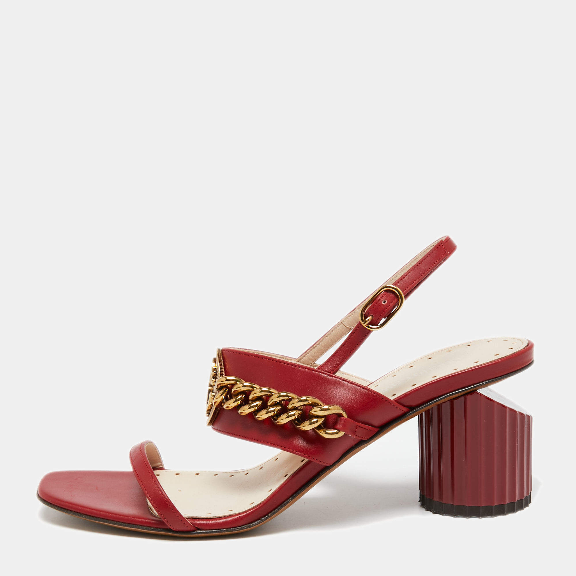 Roberto Cavalli Red Leather Embellished Ankle Strap Sandals Size 38