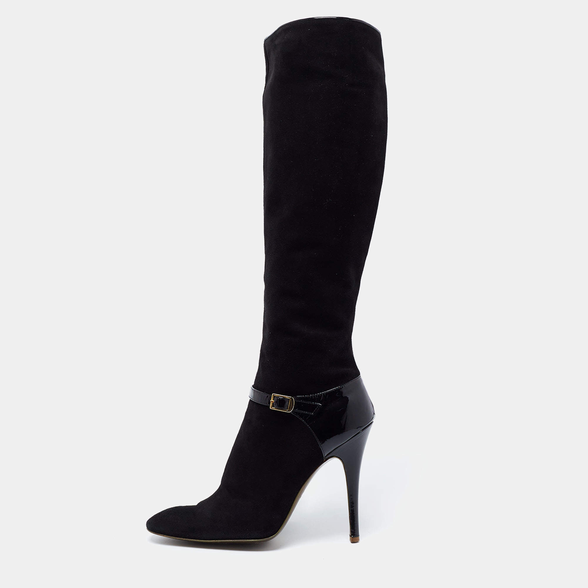 Pre Owned Roberto Cavalli Black Suede Knee Length Boots Size 41
