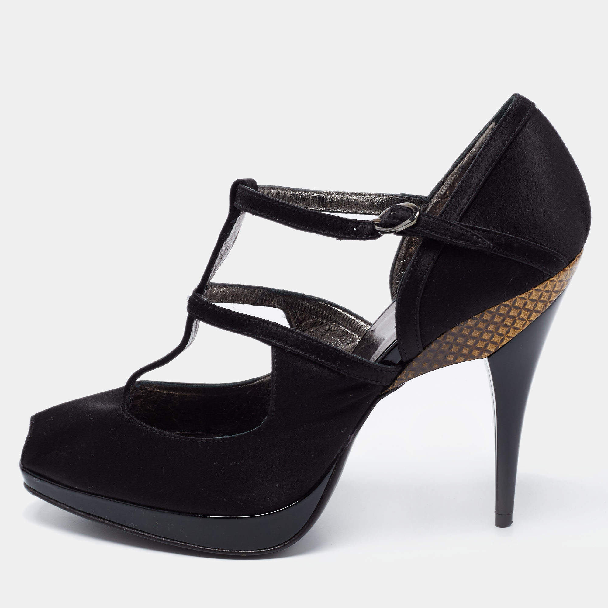 Roberto Cavalli Black Satin Ankle Strap Sandals Size 36