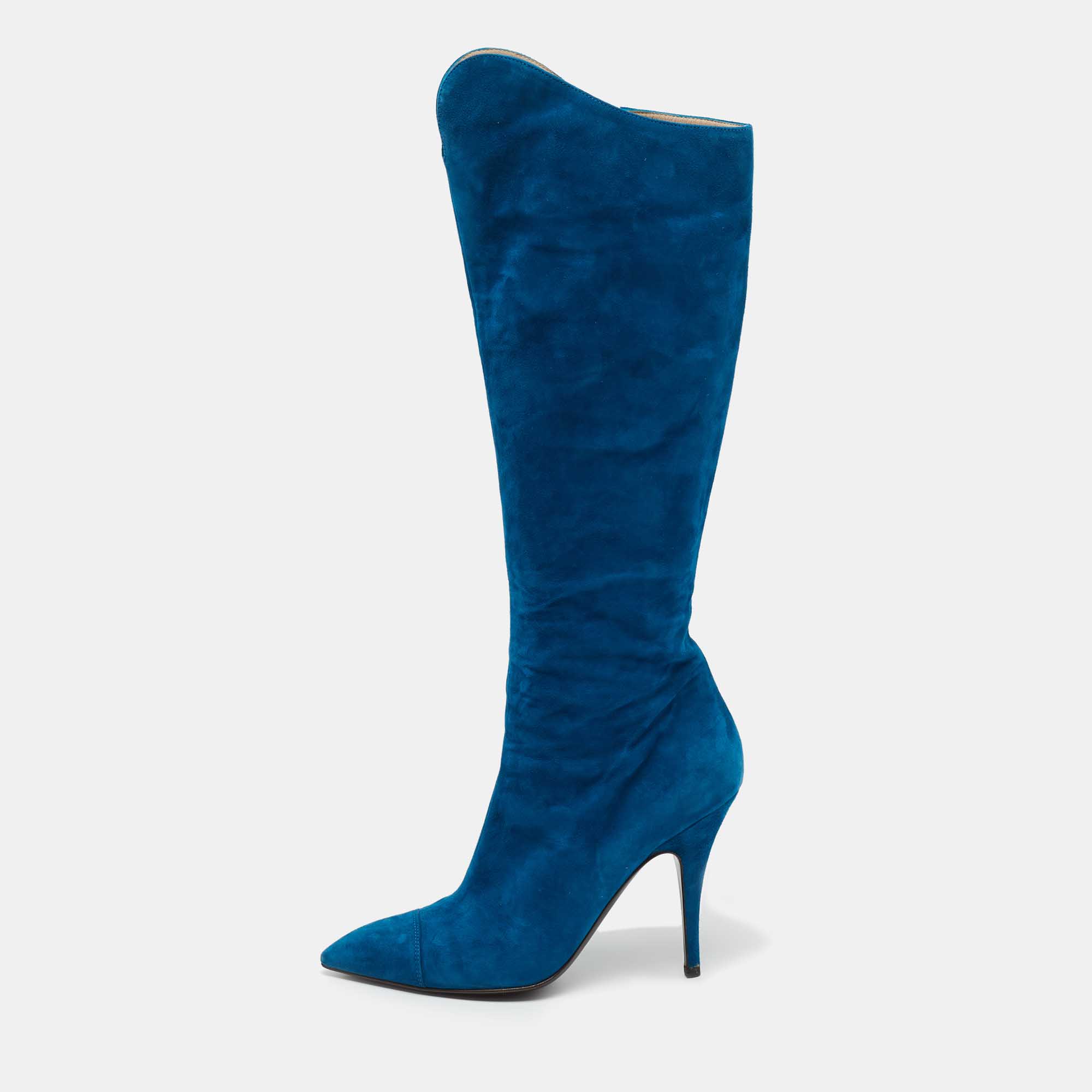 Pre Owned Roberto Cavalli Blue Suede Calf Length Boots Size 40