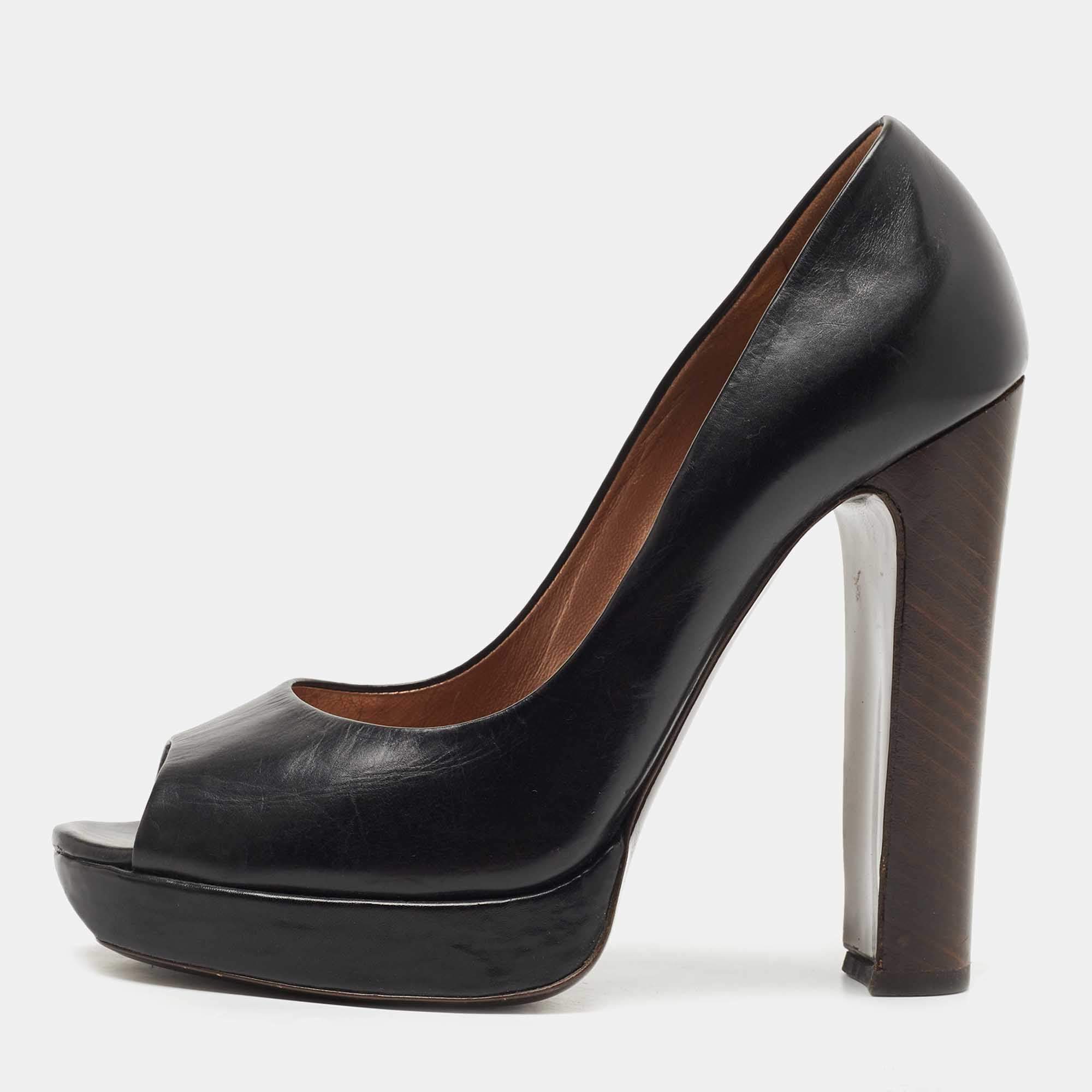 Pre Owned Roberto Cavalli Black Leather Peep Toe Platform Pumps Size 37