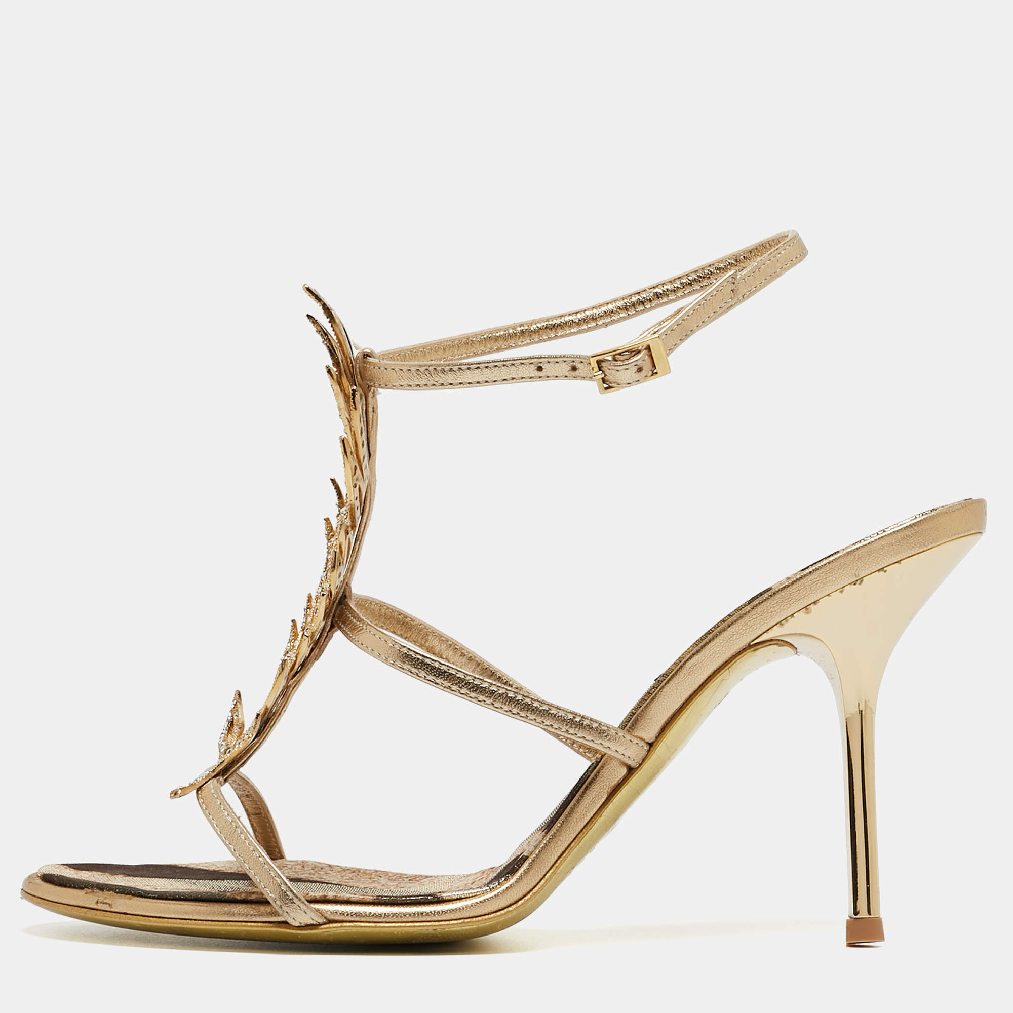 Roberto Cavalli Metallic Gold Ankle Strap Sandals Size 39.5