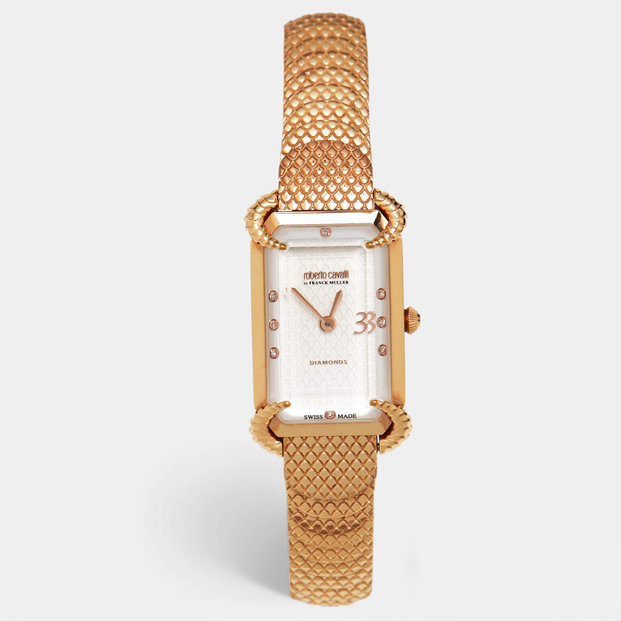 Pre Owned Roberto Cavalli By Franck Muller Silver Stainless Steel Diamonds 2L003 Women's Wristwatch 21 mm