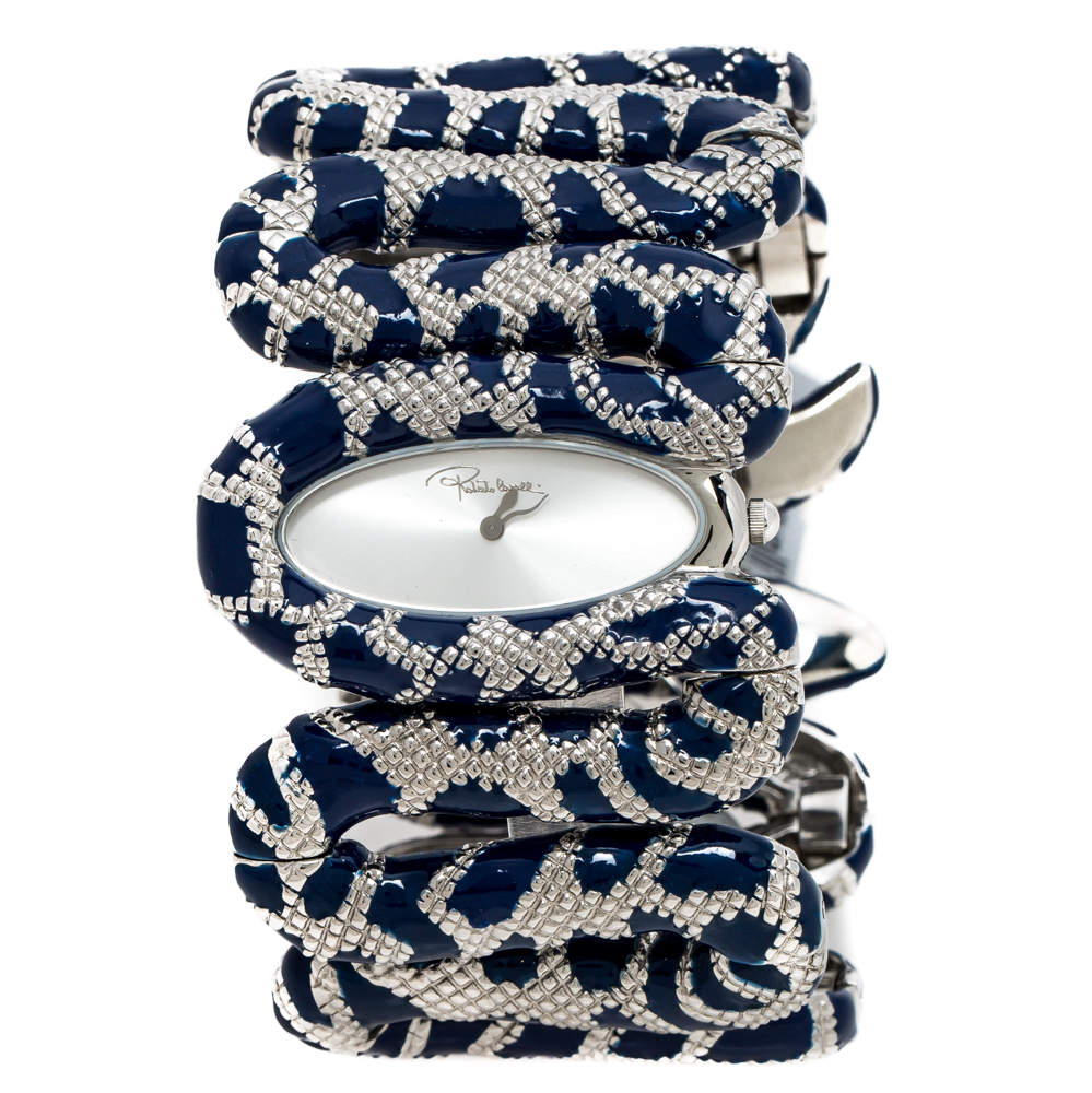 Pre Owned Roberto Cavalli Silver Stainless Steel Cleopatra R7253195635 Women's Wristwatch 40 mm