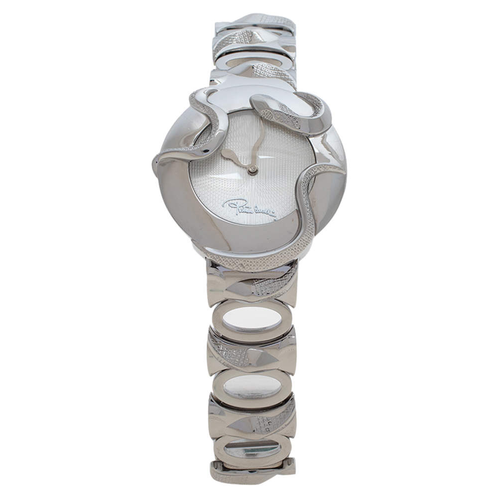 Roberto Cavalli Silver Stainless Steel Snake R7253165515 Women's Wristwatch 37 mm