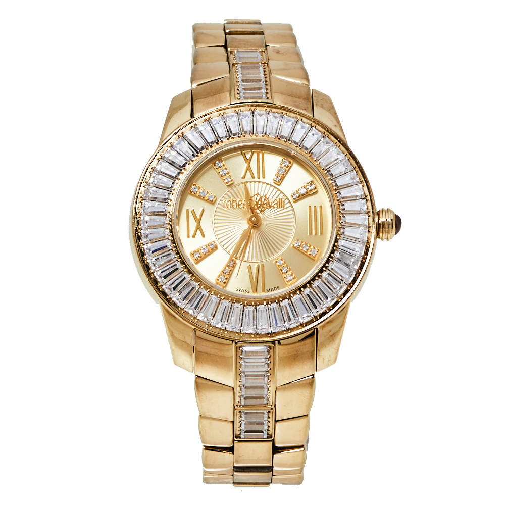 مملوكة مسبقًا Roberto Cavalli Gold Plated Stainless Steel Tempus 51839 Women's Wristwatch 37 MM