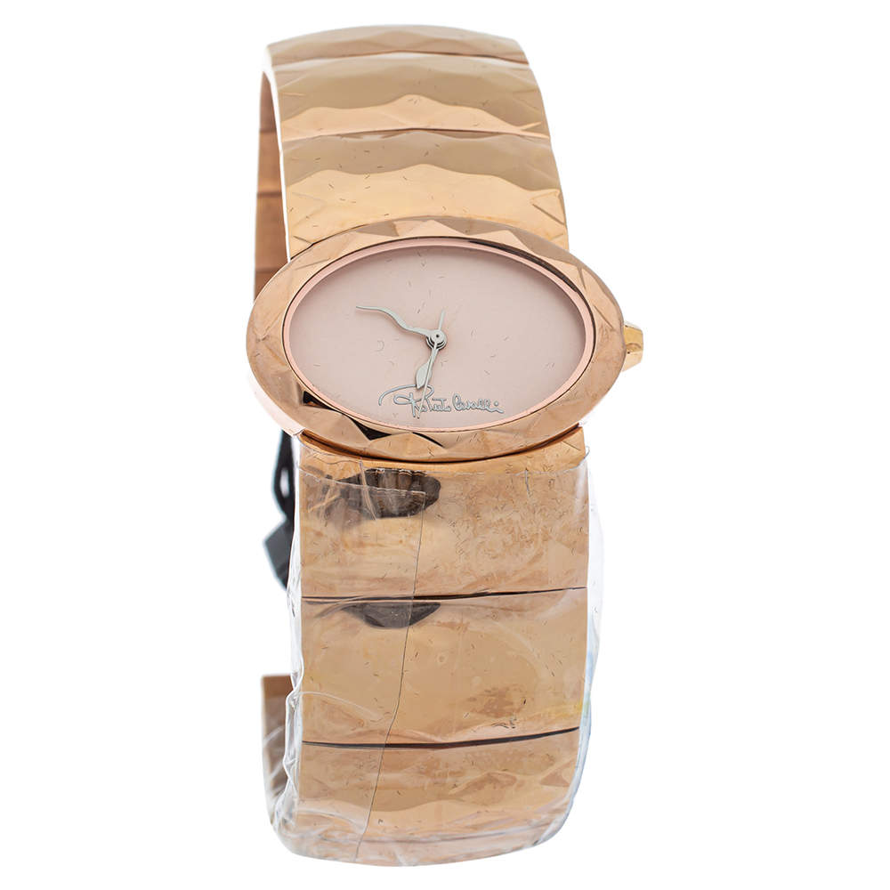 Pre Owned ساعة يد نسائية روبرتو كافالي أر7253133517 كوارتز ستانلس ستيل لون ذهب وردي وردية بيج فاتحة 36 مم