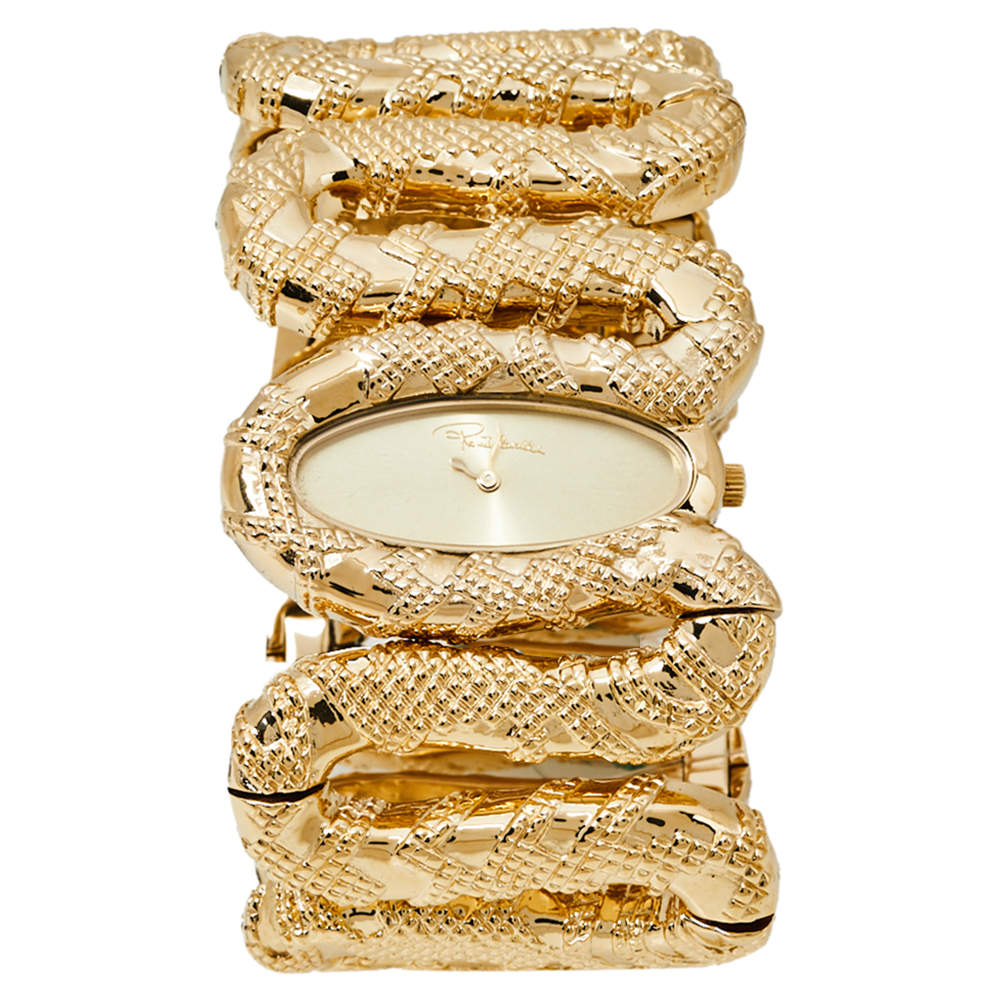 Pre Owned Roberto Cavalli Champagne Gold Tone Stainless Steel R7253195517 Cleopatra Women's Wristwatch 40MM