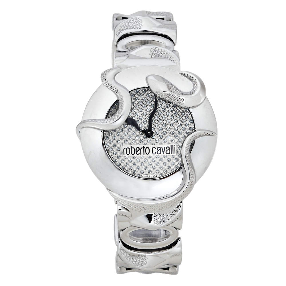 Roberto Cavalli Silver Stainless Steel Snake Women's Wristwatch 37 mm