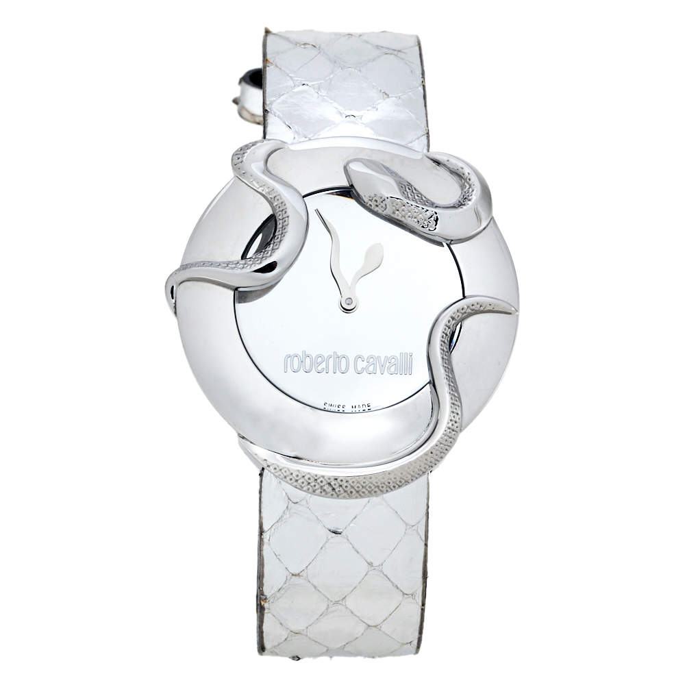 مملوكة مسبقًا Roberto Cavalli Silver Stainless Steel Snake 7251165615 Women's Wristwatch 38 mm