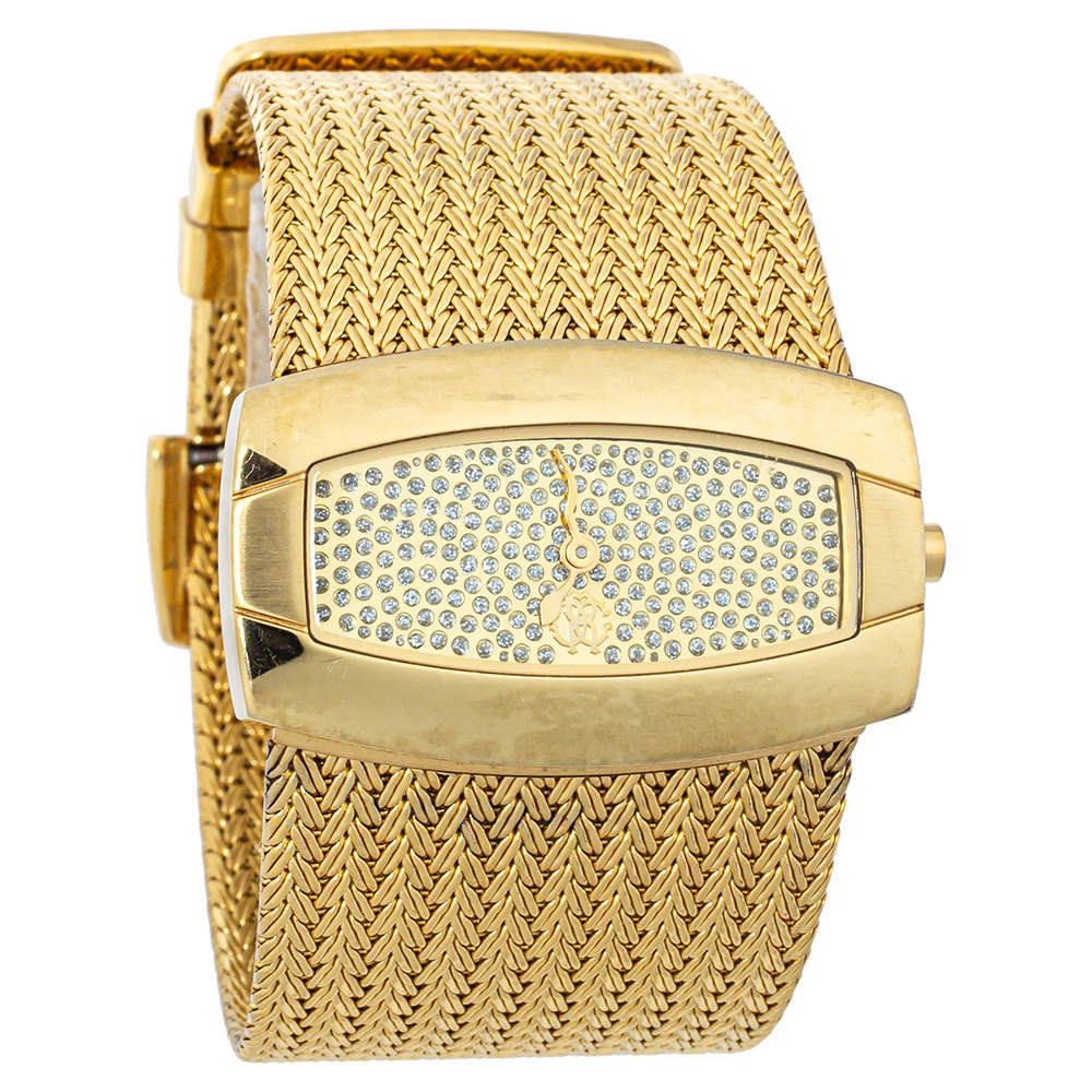مملوكة مسبقًا Roberto Cavalli Gold Tone Stainless Steel Ellisse R7253114617 Women's Wristwatch 40mm