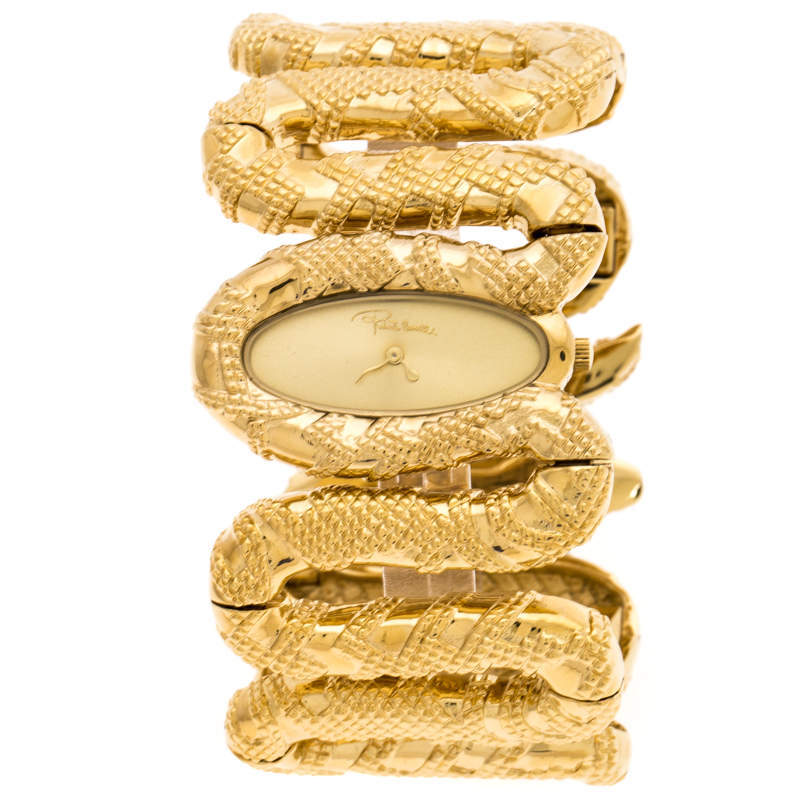 Pre Owned Roberto Cavalli Yellow Gold Plated Stainless Steel Cleopatra R7253195517 Women's Wristwatch 40 mm