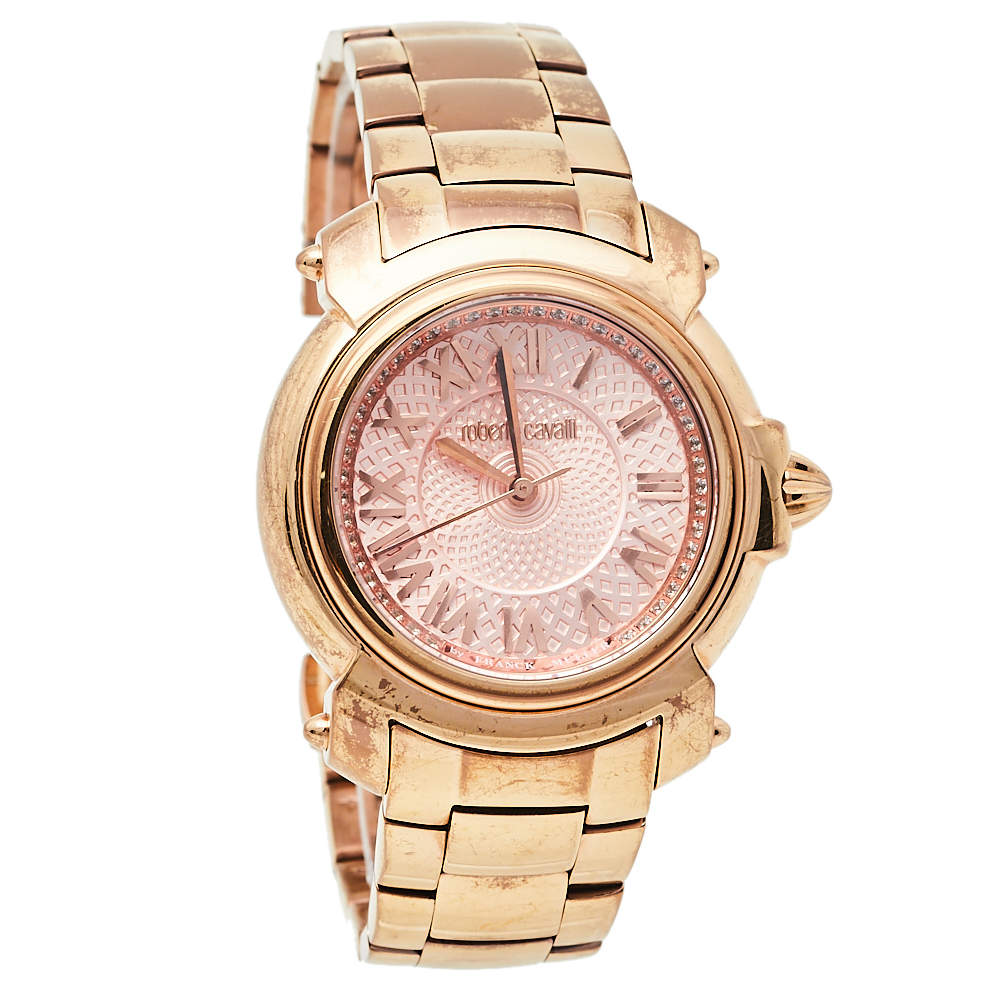 Roberto Cavalli By Franck Muller Rose Gold Tone Stainless Steel 1L005 Women's Wristwatch 35 mm