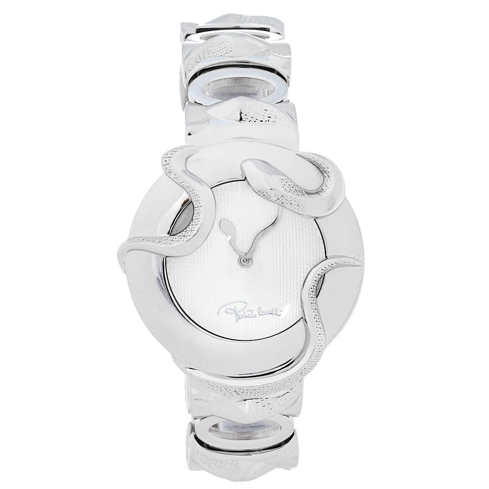 Roberto Cavalli Silver Stainless Steel Snake R7253165515 Women's Wristwatch 37 mm