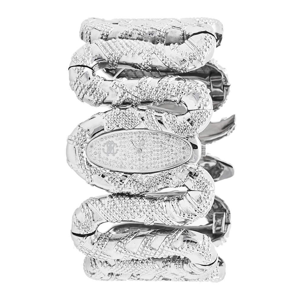 Pre Owned Roberto Cavalli Silver Stainless Steel Cleopatra R7253195615 Women's Wristwatch 40 mm