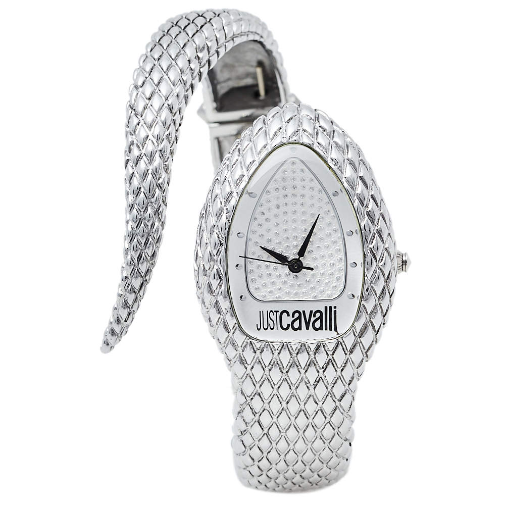 Pre Owned Just Cavalli Silver Stainless Steel Serpent Bracelet Poison JC7253153515 Women's Wristwatch 27 mm
