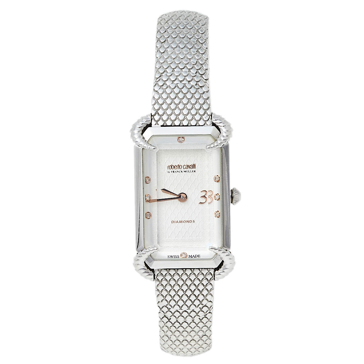 مملوكة مسبقًا Roberto Cavalli By Franck Muller Silver Stainless Steel Diamonds 2L003 Women's Wristwatch 21 mm