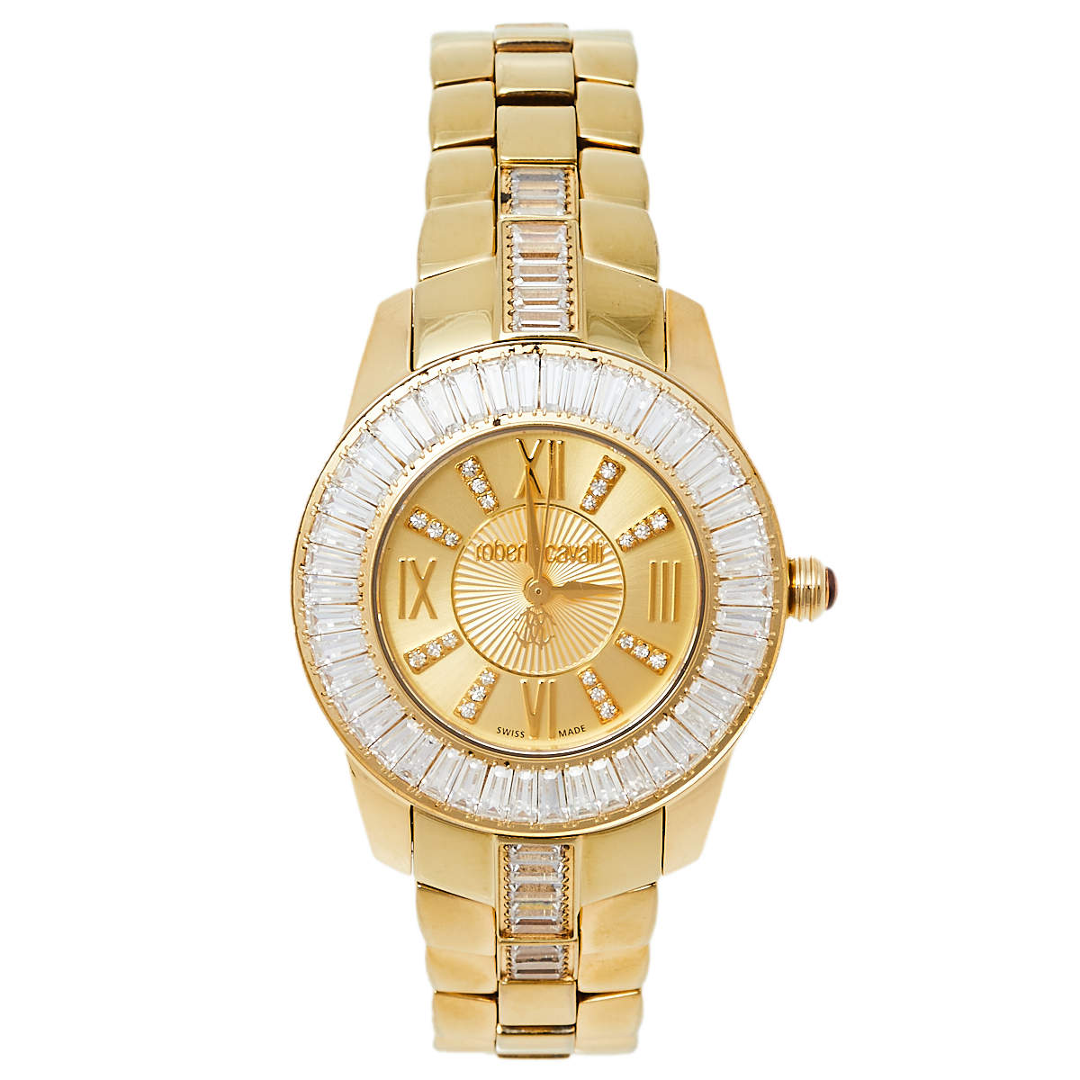 Pre Owned Roberto Cavalli Gold Plated Stainless Steel Tempus 51839 Women's Wristwatch 37 MM