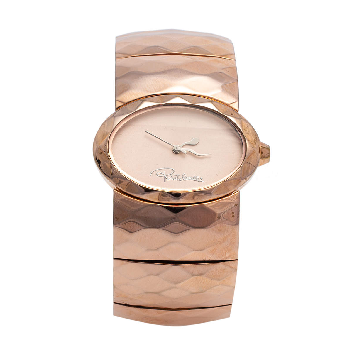 Pre Owned Roberto Cavalli Champagne Pink Rose Gold Plated Stainless Steel R7253133517 Women's Wristwatch 36 MM