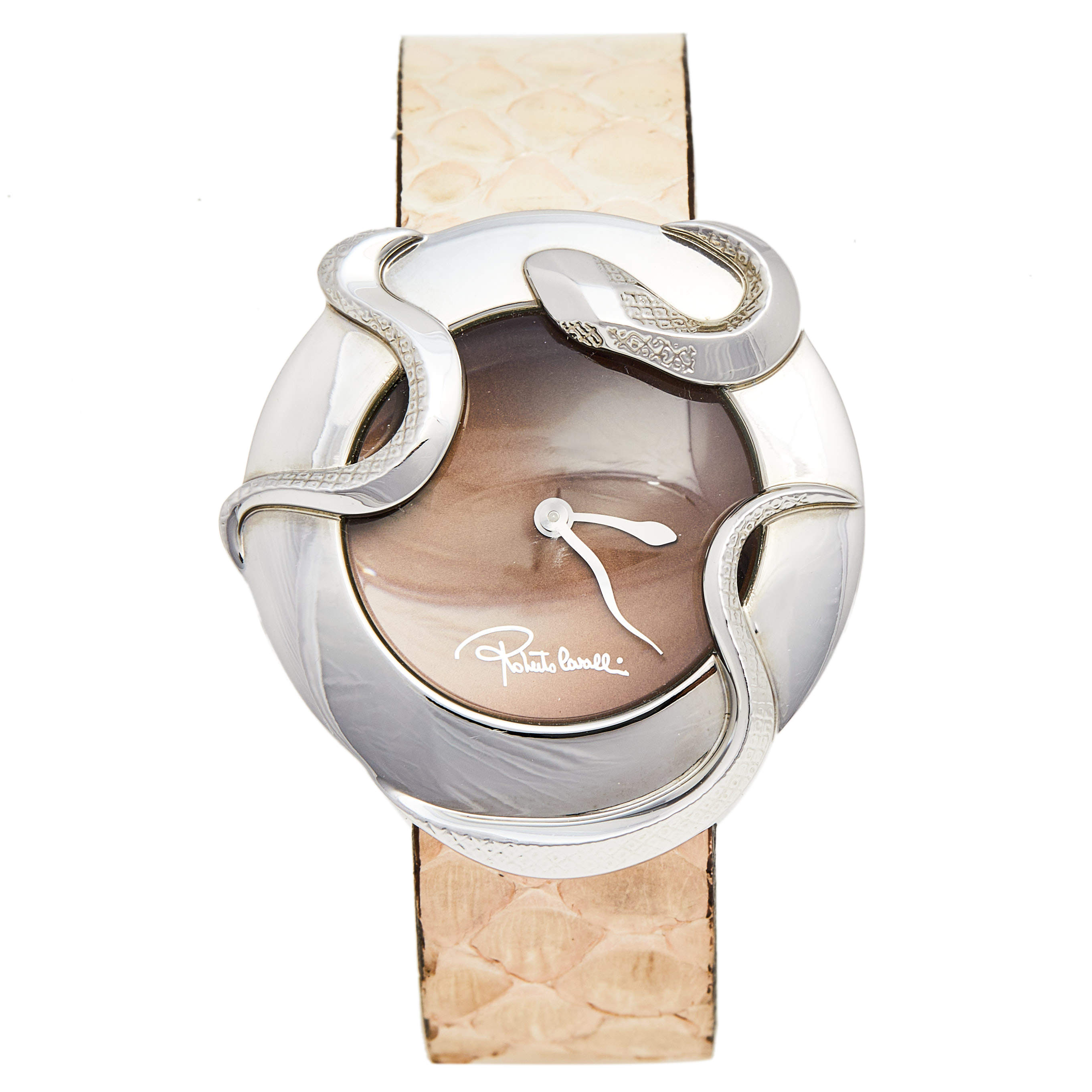 Pre Owned Roberto Cavalli Brown Stainless Steel Python  R7251165535 Women's Wristwatch 38 mm
