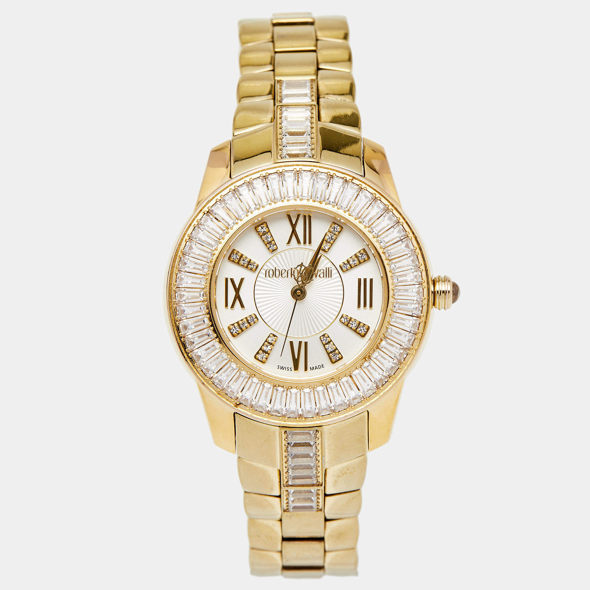 Pre Owned Roberto Cavalli Gold Plated Stainless Steel Tempus 51839 Women's Wristwatch 37 mm