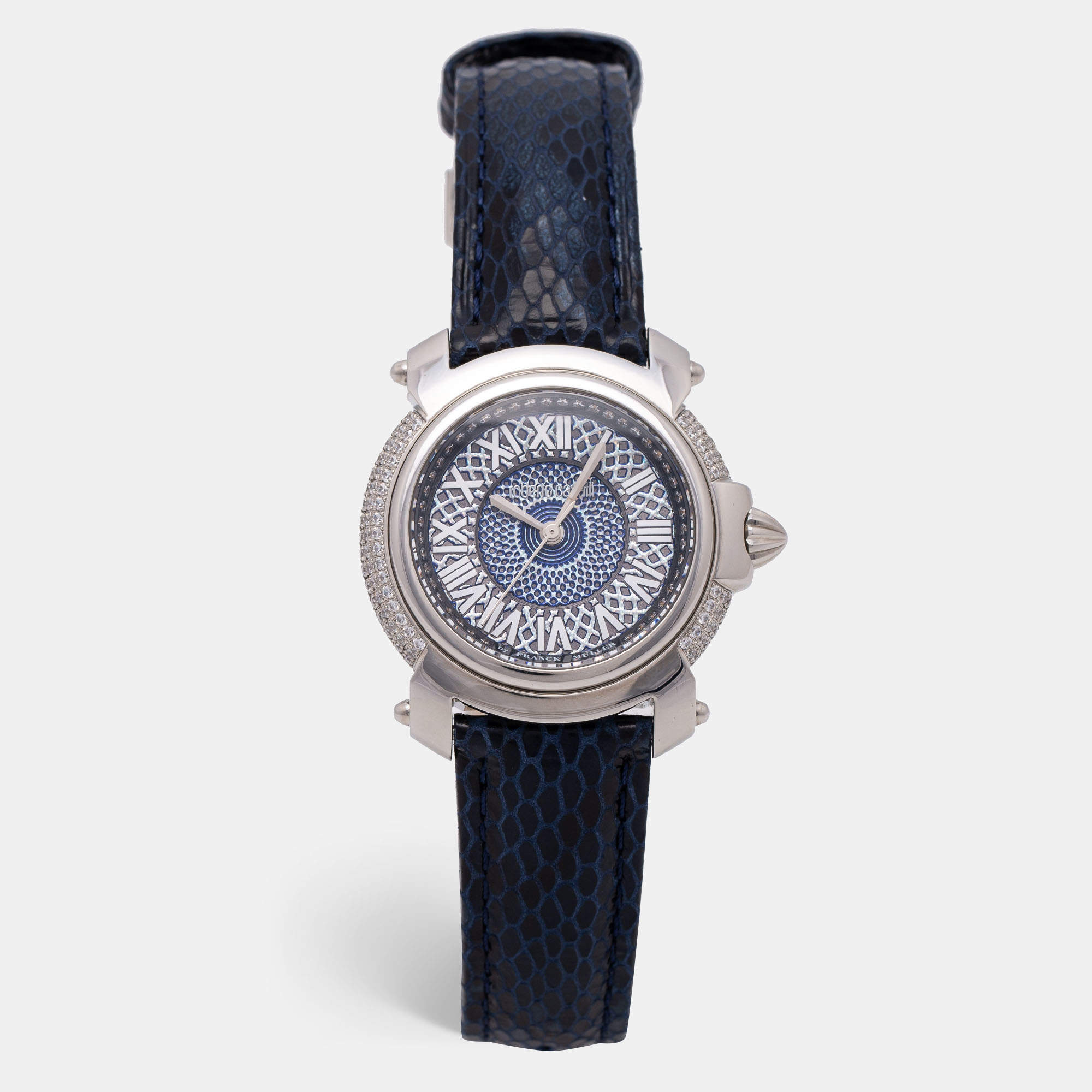 مملوكة مسبقًا Roberto Cavalli Silver Stainless Steel Leather By Franck Muller RV1L006L0011 Women's Wristwatch 35 mm