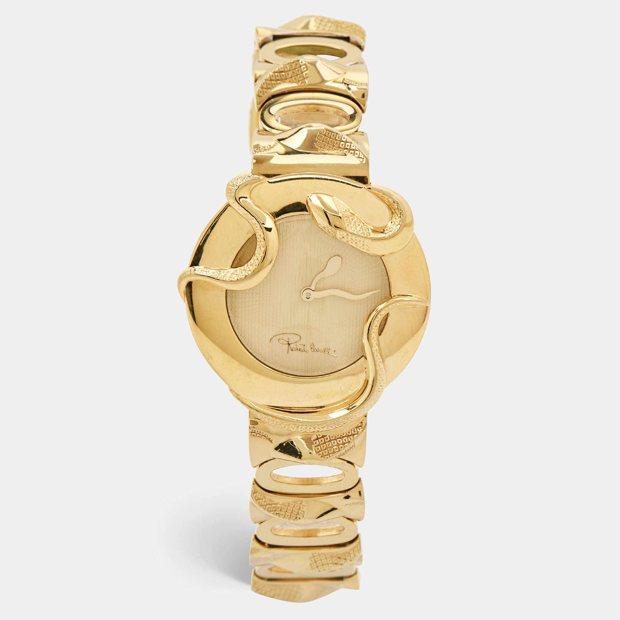 Roberto Cavalli Champagne Yellow Gold Plated Stainless Steel Snake R7253165517 Women's Wristwatch 37 mm