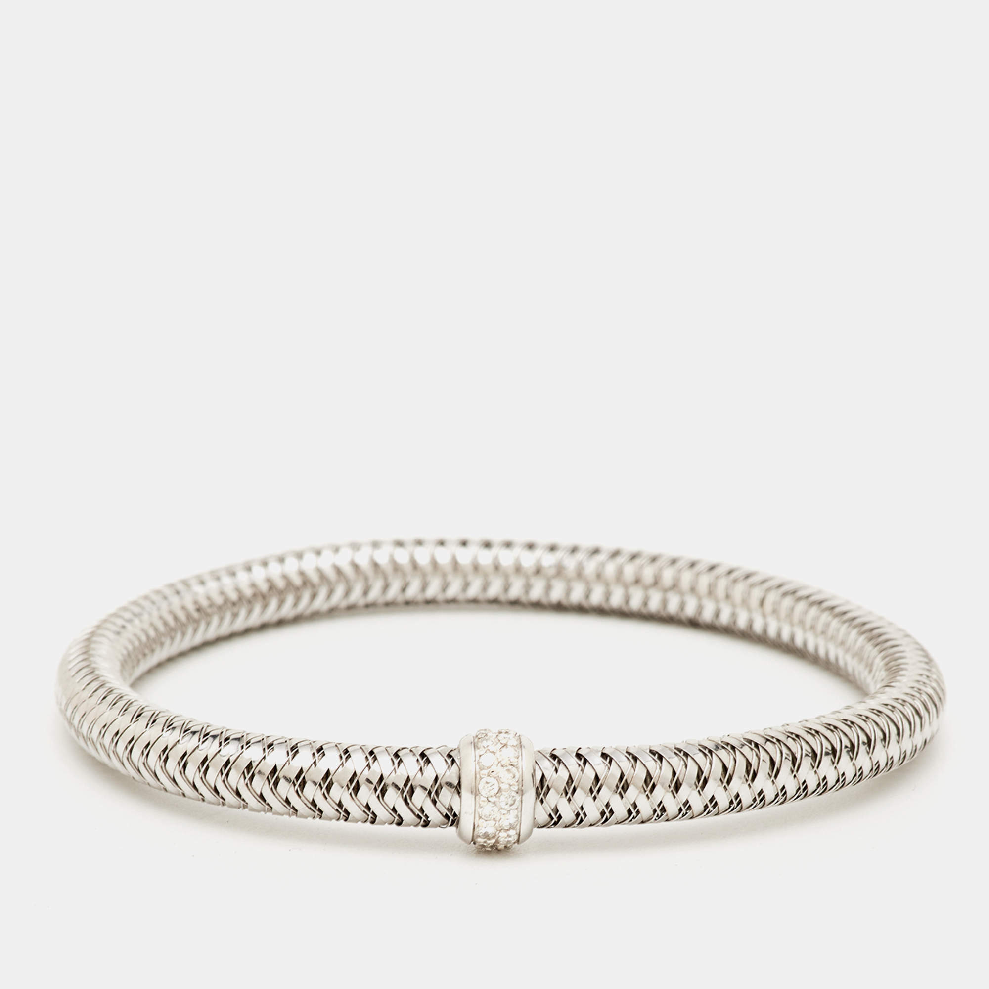 Pre Owned Roberto Coin Primavera Diamond 18K White Gold Bangle Bracelet