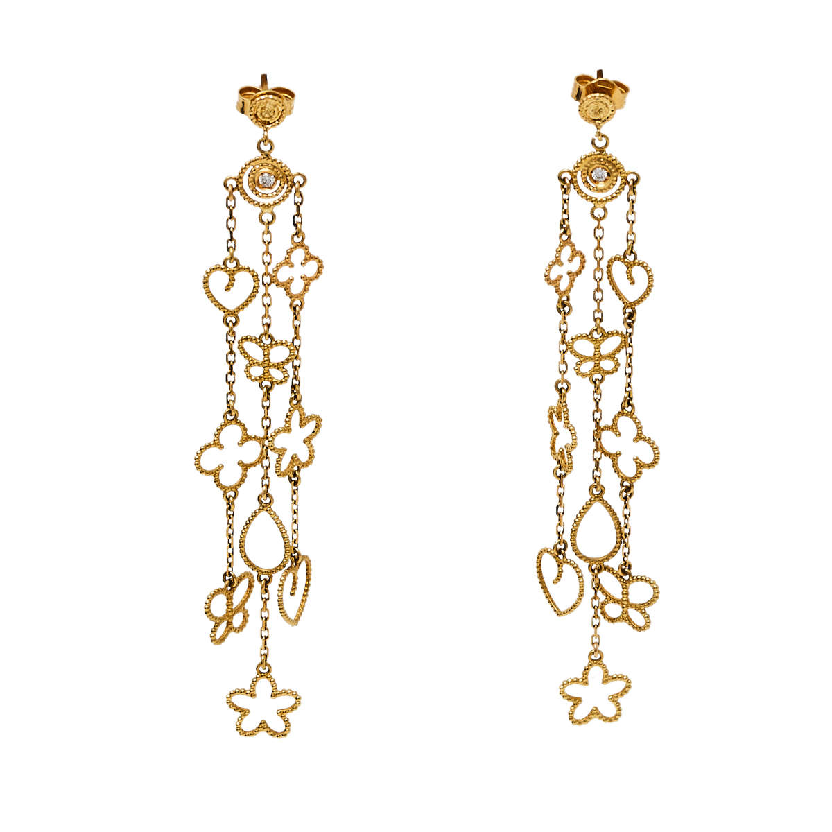 Pre Owned Roberto Coin Diamond 18K Yellow Gold Long Earrings