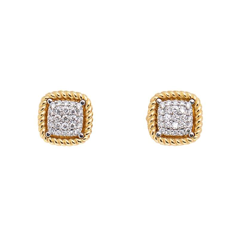 Roberto Coin New Barocco Diamond 18k Two Tone Gold Square Stud Earrings