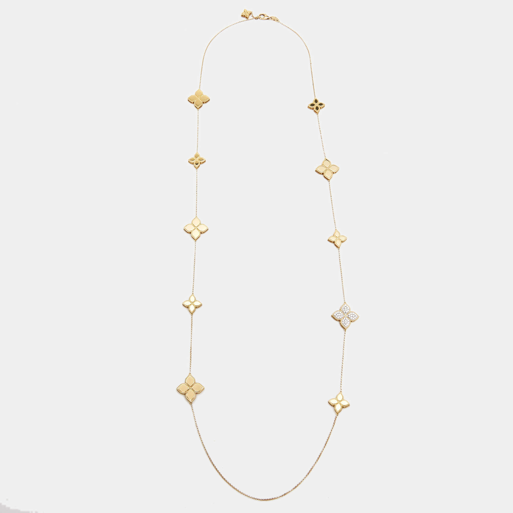 Roberto Coin Princess Flower Diamond 18k Two Tone Gold Station Necklace