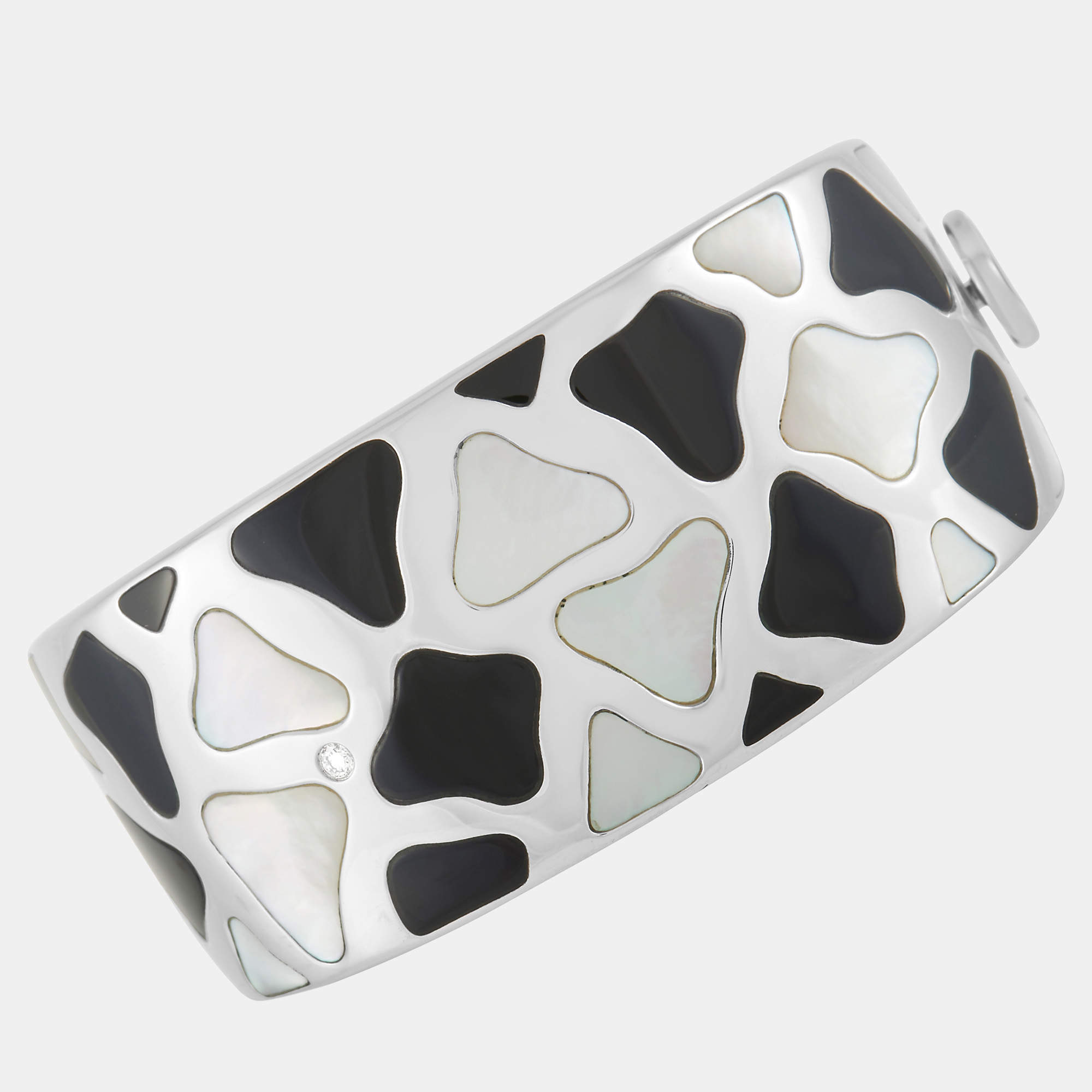 Roberto Coin 18K Yellow and White Gold Mother of Pearl and Onyx Giraffe Bangle Bracelet