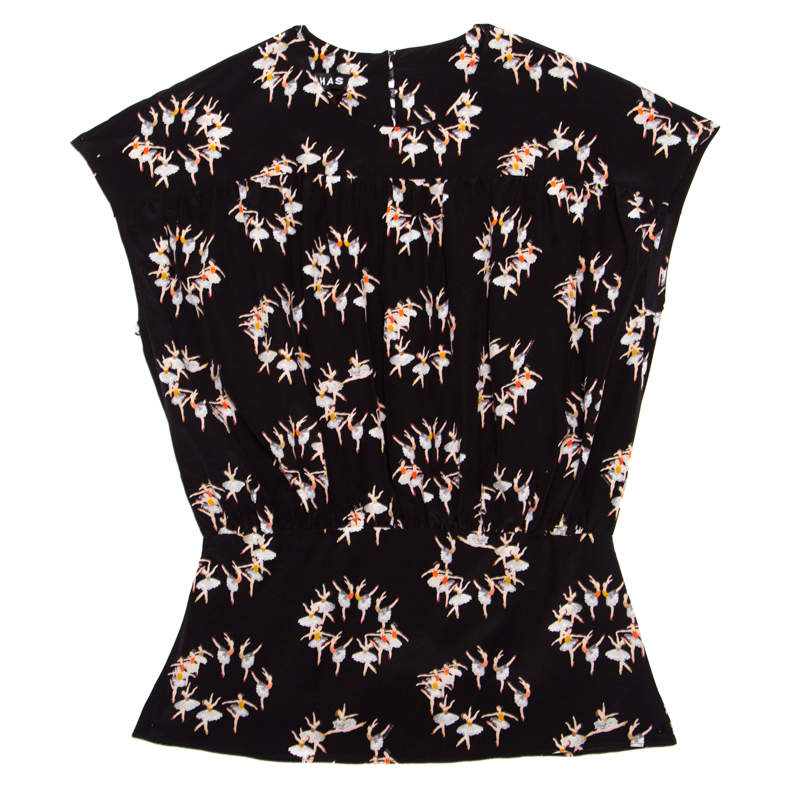 Pre Owned Rochas Black Ballerina Printed Silk Blouson Top M