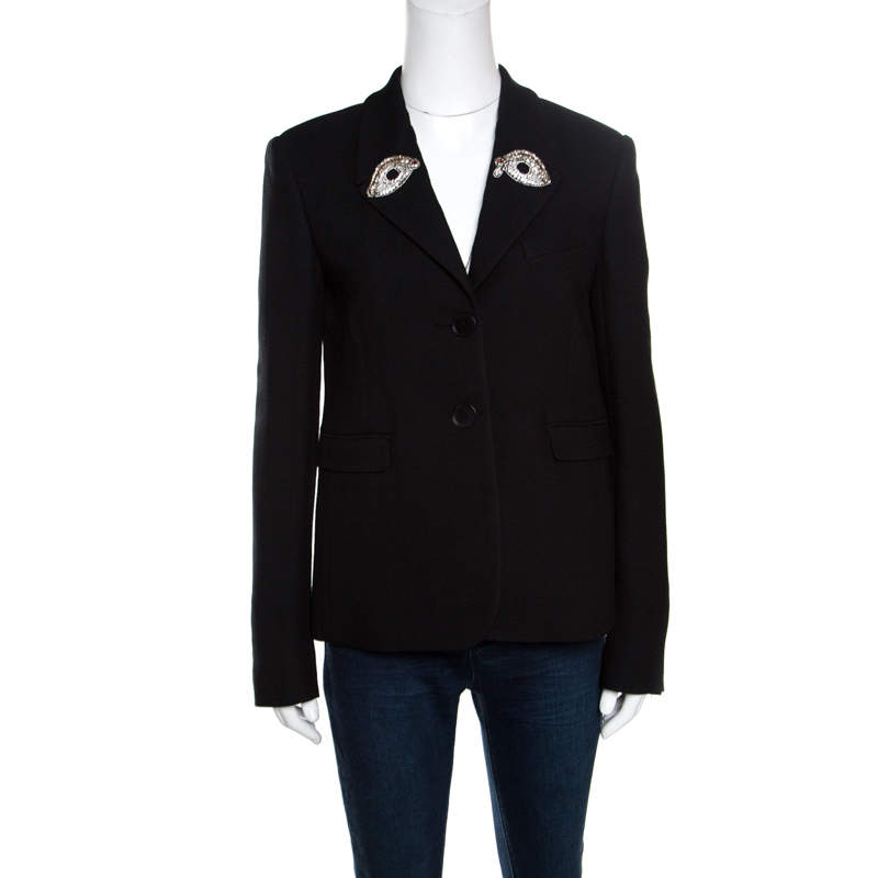 Rochas Black Embellished Eye Motif Detail Two Button Blazer L