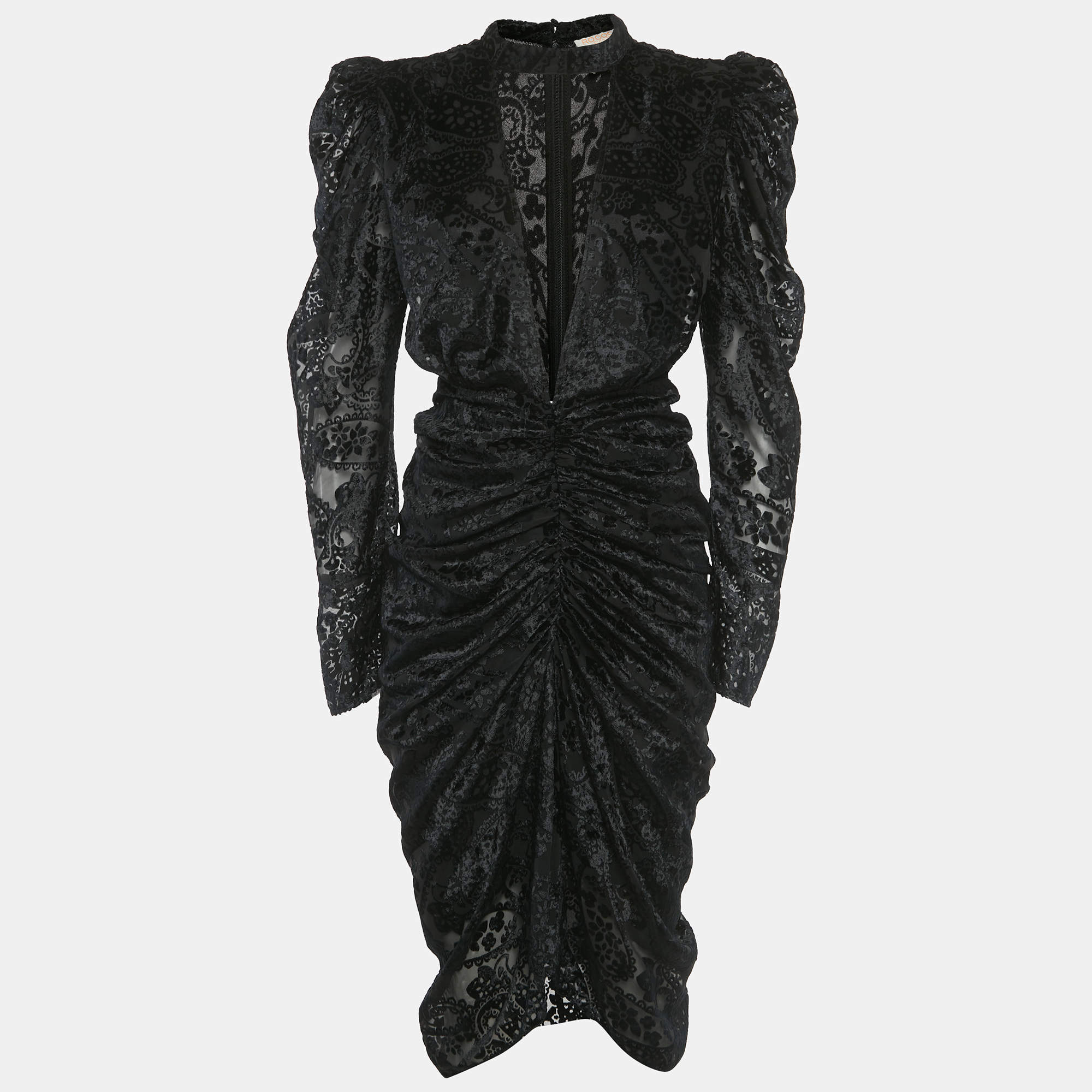 Pre Owned Rococo Sand Black Patterned Black Velvet Ruched Sade Mini S