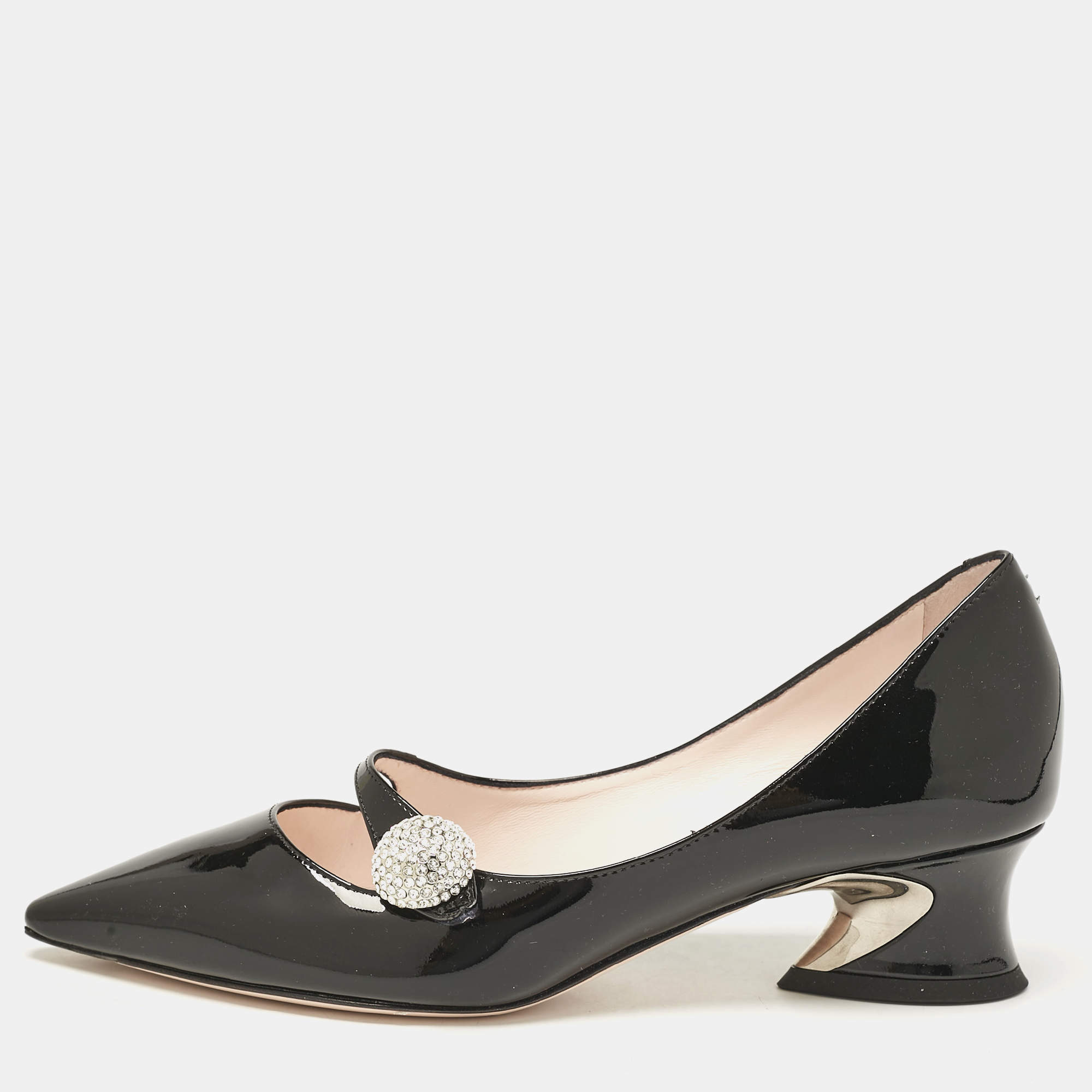 Pre Owned Roger Vivier Black Patent Leather Courbette Mary Jane Pumps Size 35