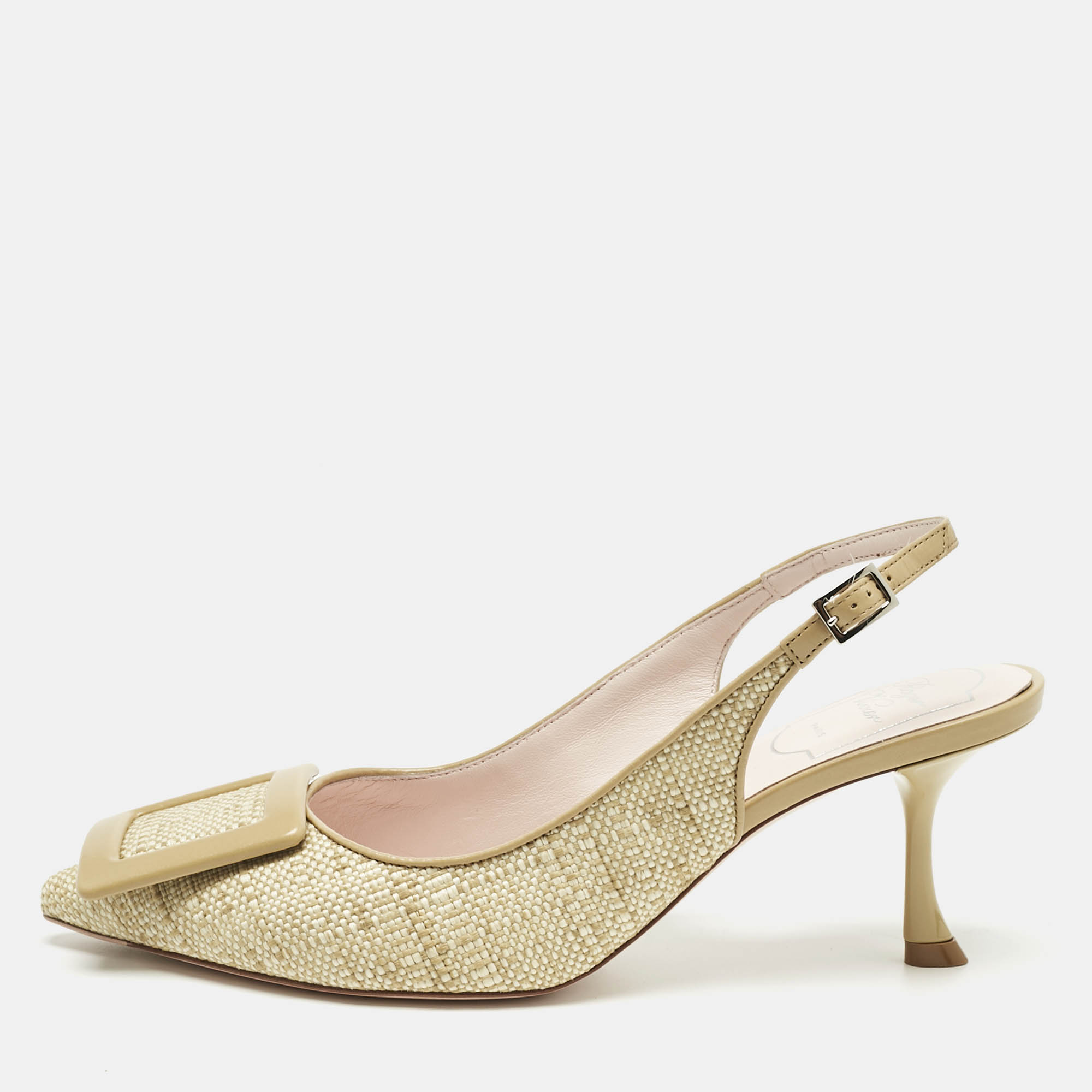 Pre Owned Roger Vivier Green Raffia And Leather Belle Vivier Slingback Pumps Size 38