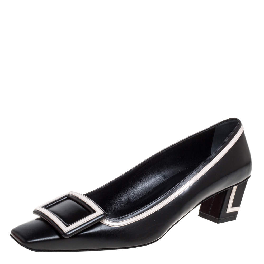 Pre Owned Roger Vivier Black/Pink Leather Bucket Belle Pumps Size 38.5