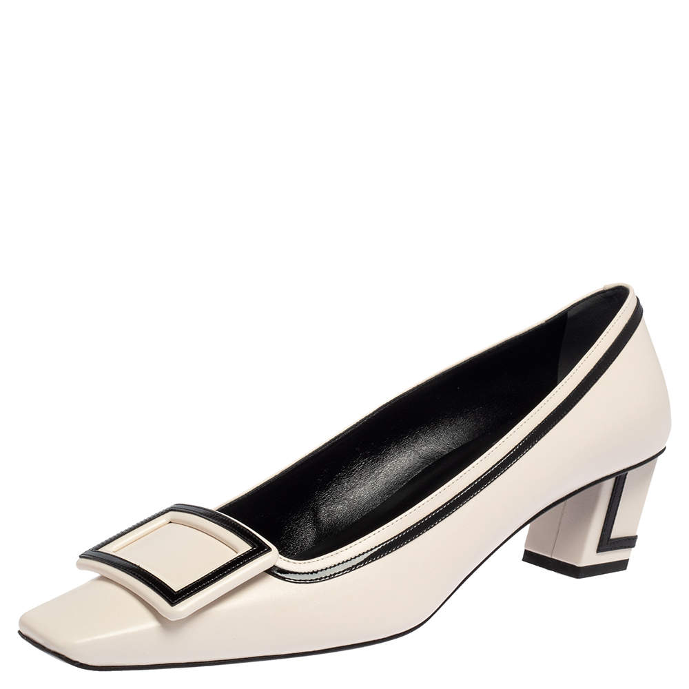 Pre Owned Roger Vivier Black/White Leather and Patent Leather Belle Vivier Pumps Size 39